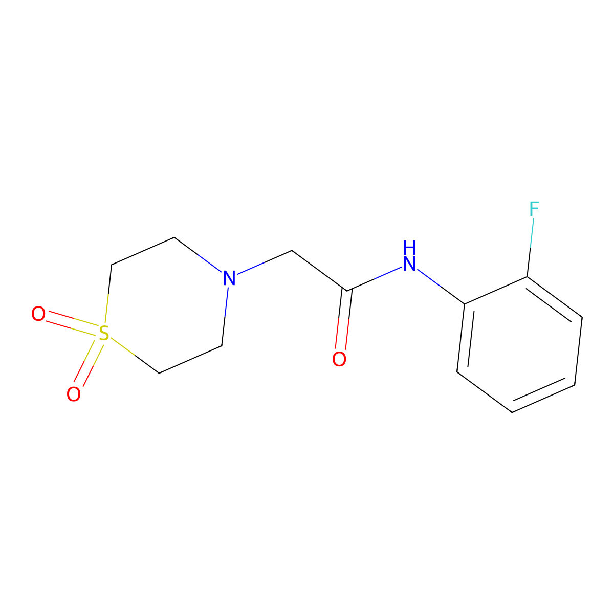 2-(1,1-dioxo-1lambda6-thiomorpholin-4-yl)-N-(2-fluorophenyl)acetamide molecular structure, CAS 2326672-27-7