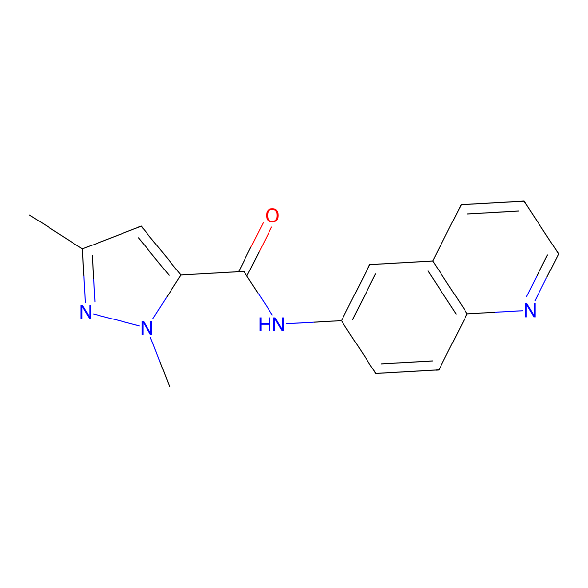 1,3-dimethyl-N-(quinolin-6-yl)-1H-pyrazole-5-carboxamide molecular structure, CAS 2326688-31-5