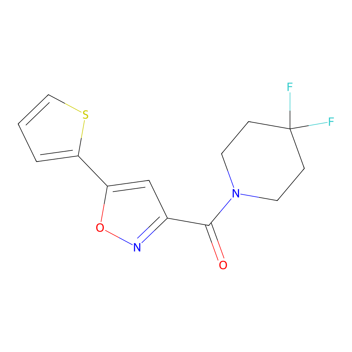 4,4-Difluoro-1-[5-(thiophen-2-yl)-1,2-oxazole-3-carbonyl]piperidine molecular structure, CAS 2326697-71-4