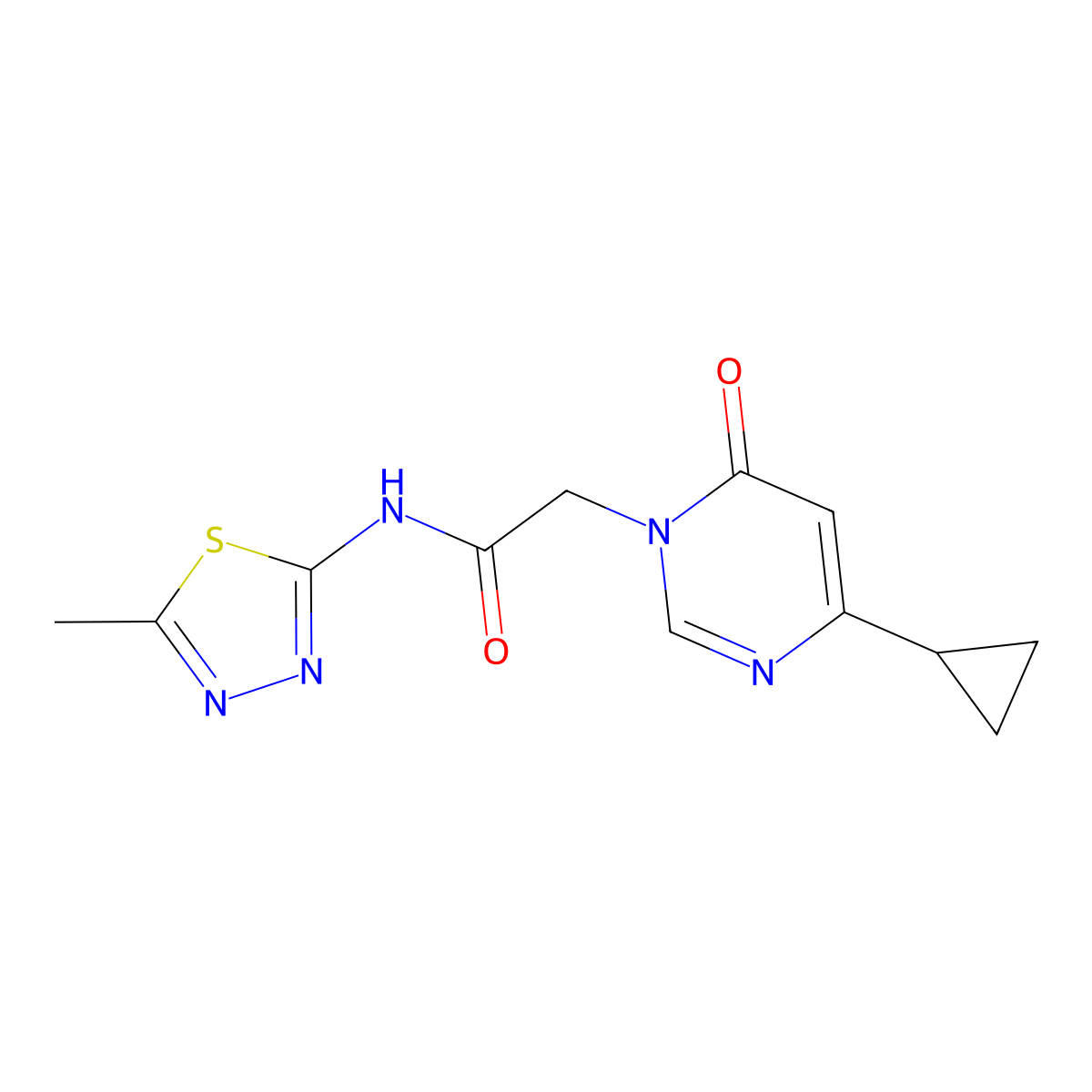 2-(4-cyclopropyl-6-oxo-1,6-dihydropyrimidin-1-yl)-N-(5-methyl-1,3,4-thiadiazol-2-yl)acetamide molecular structure, CAS 2326698-05-7