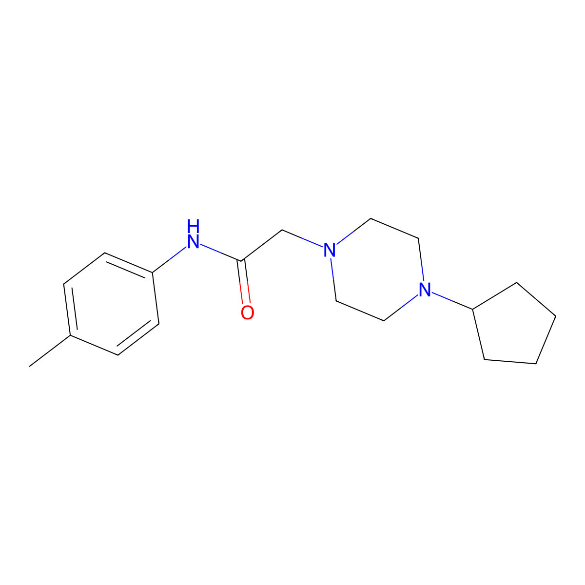 2-(4-cyclopentylpiperazin-1-yl)-N-(4-methylphenyl)acetamide molecular structure, CAS 2326698-35-3