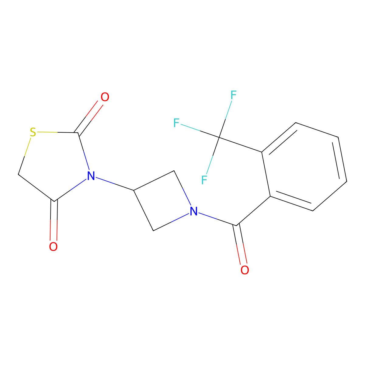 3-{1-[2-(Trifluoromethyl)benzoyl]azetidin-3-yl}-1,3-thiazolidine-2,4-dione molecular structure, CAS 2326702-04-7