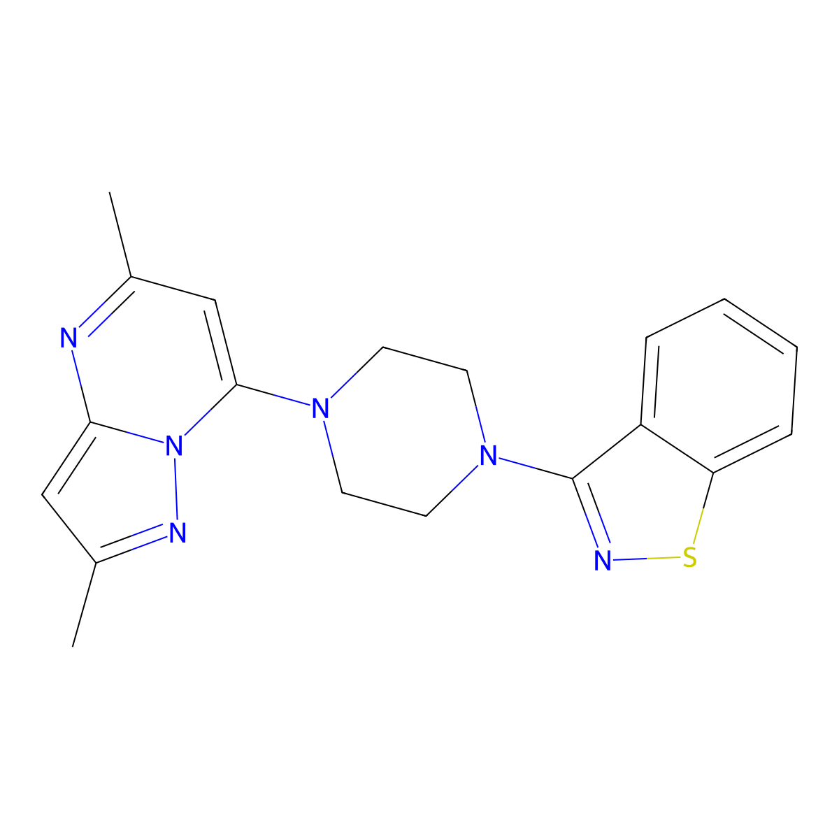 3-(4-{2,5-Dimethylpyrazolo[1,5-a]pyrimidin-7-yl}piperazin-1-yl)-1,2-benzothiazole molecular structure, CAS 2326706-47-0