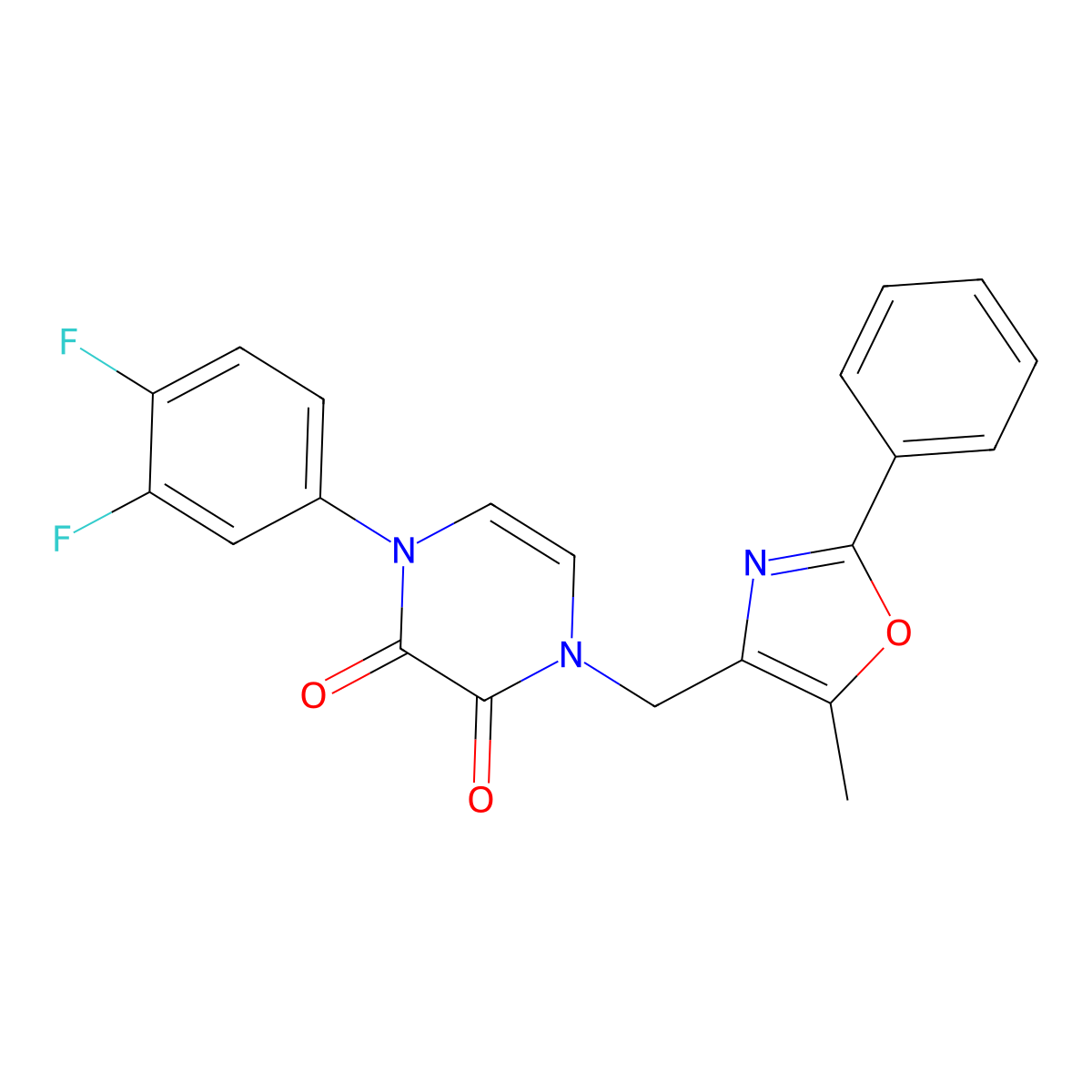 1-(3,4-Difluorophenyl)-4-[(5-methyl-2-phenyl-1,3-oxazol-4-yl)methyl]-1,2,3,4-tetrahydropyrazine-2,3-dione molecular structure, CAS 2326881-65-4