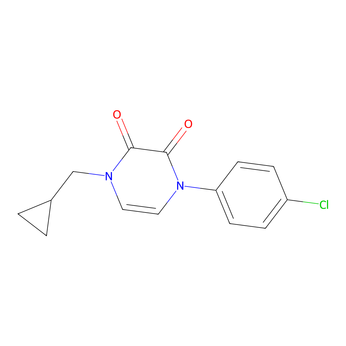 1-(4-Chlorophenyl)-4-(cyclopropylmethyl)-1,2,3,4-tetrahydropyrazine-2,3-dione molecular structure, CAS 2326882-82-8