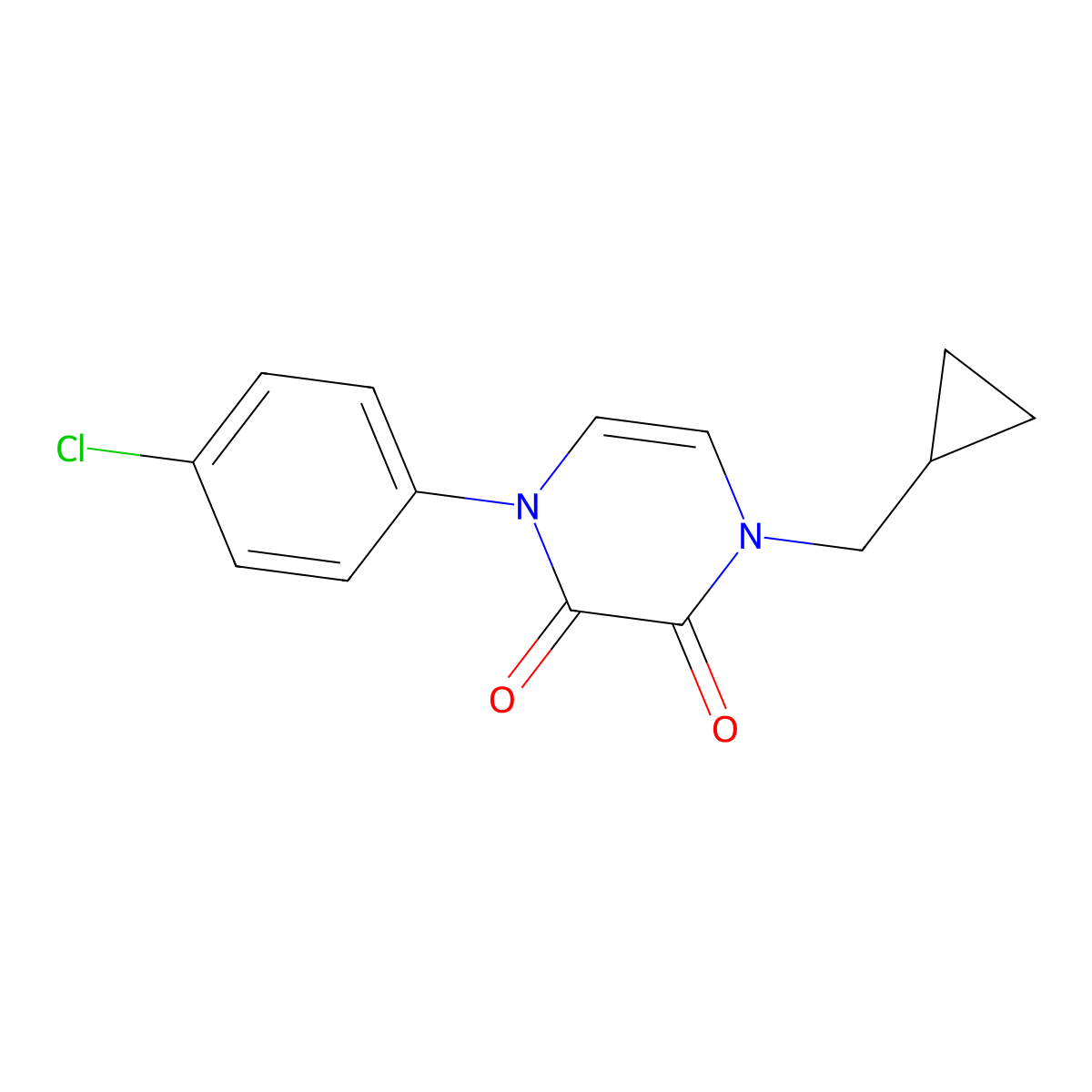 1-(4-Chlorophenyl)-4-(cyclopropylmethyl)-1,2,3,4-tetrahydropyrazine-2,3-dione molecular structure, CAS 2326882-82-8