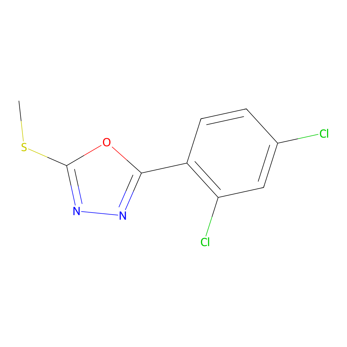 2-(2,4-Dichlorophenyl)-5-(methylsulfanyl)-1,3,4-oxadiazole molecular structure, CAS 23269-55-8