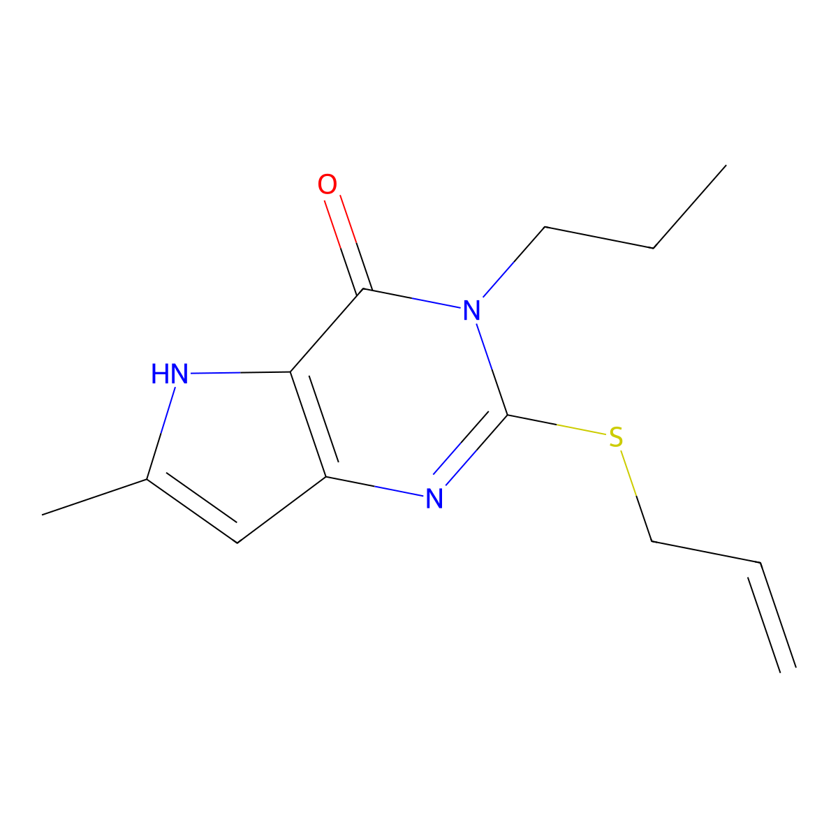 6-methyl-2-(prop-2-en-1-ylsulfanyl)-3-propyl-3H,4H,5H-pyrrolo[3,2-d]pyrimidin-4-one molecular structure, CAS 2326904-05-4