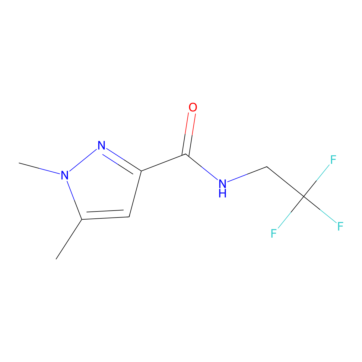 1,5-dimethyl-N-(2,2,2-trifluoroethyl)-1H-pyrazole-3-carboxamide molecular structure, CAS 2326942-68-9