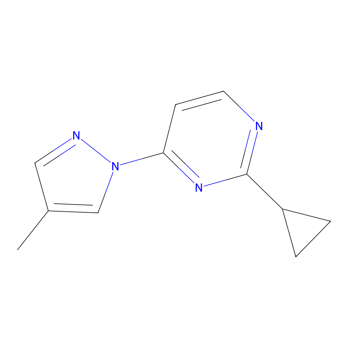 2-cyclopropyl-4-(4-methyl-1H-pyrazol-1-yl)pyrimidine molecular structure, CAS 2327034-50-2