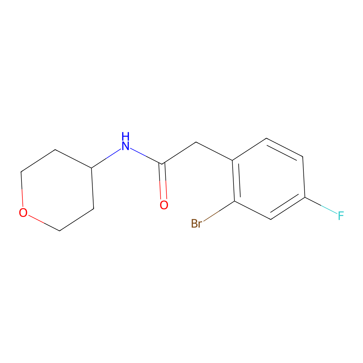 2-(2-Bromo-4-fluorophenyl)-N-(tetrahydro-2H-pyran-4-yl)acetamide molecular structure, CAS 2327042-41-9