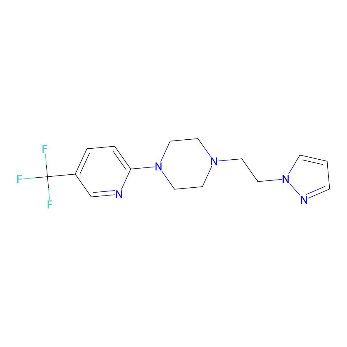 1-[2-(1H-pyrazol-1-yl)ethyl]-4-[5-(trifluoromethyl)pyridin-2-yl]piperazine molecular structure, CAS 2327042-80-6
