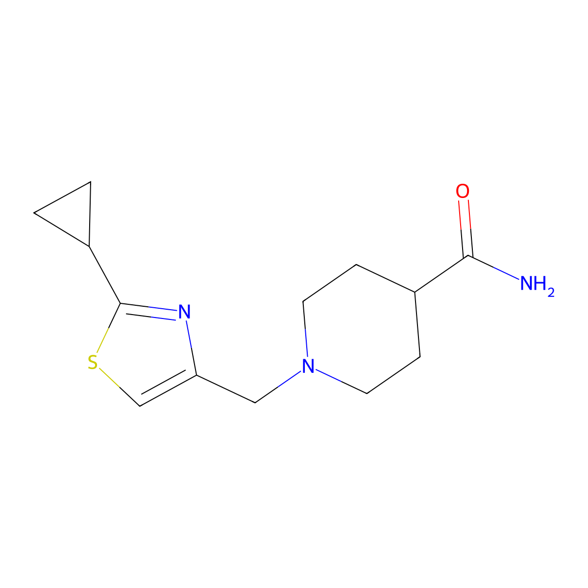 1-[(2-Cyclopropyl-1,3-thiazol-4-yl)methyl]piperidine-4-carboxamide molecular structure, CAS 2327050-02-0
