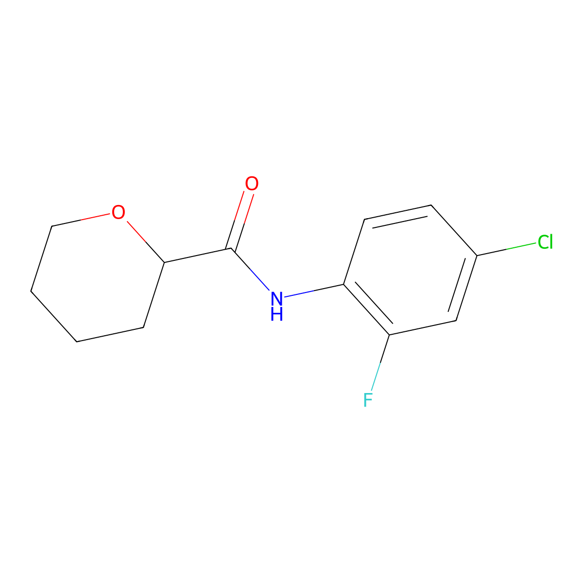 N-(4-chloro-2-fluorophenyl)oxane-2-carboxamide molecular structure, CAS 2327053-77-8