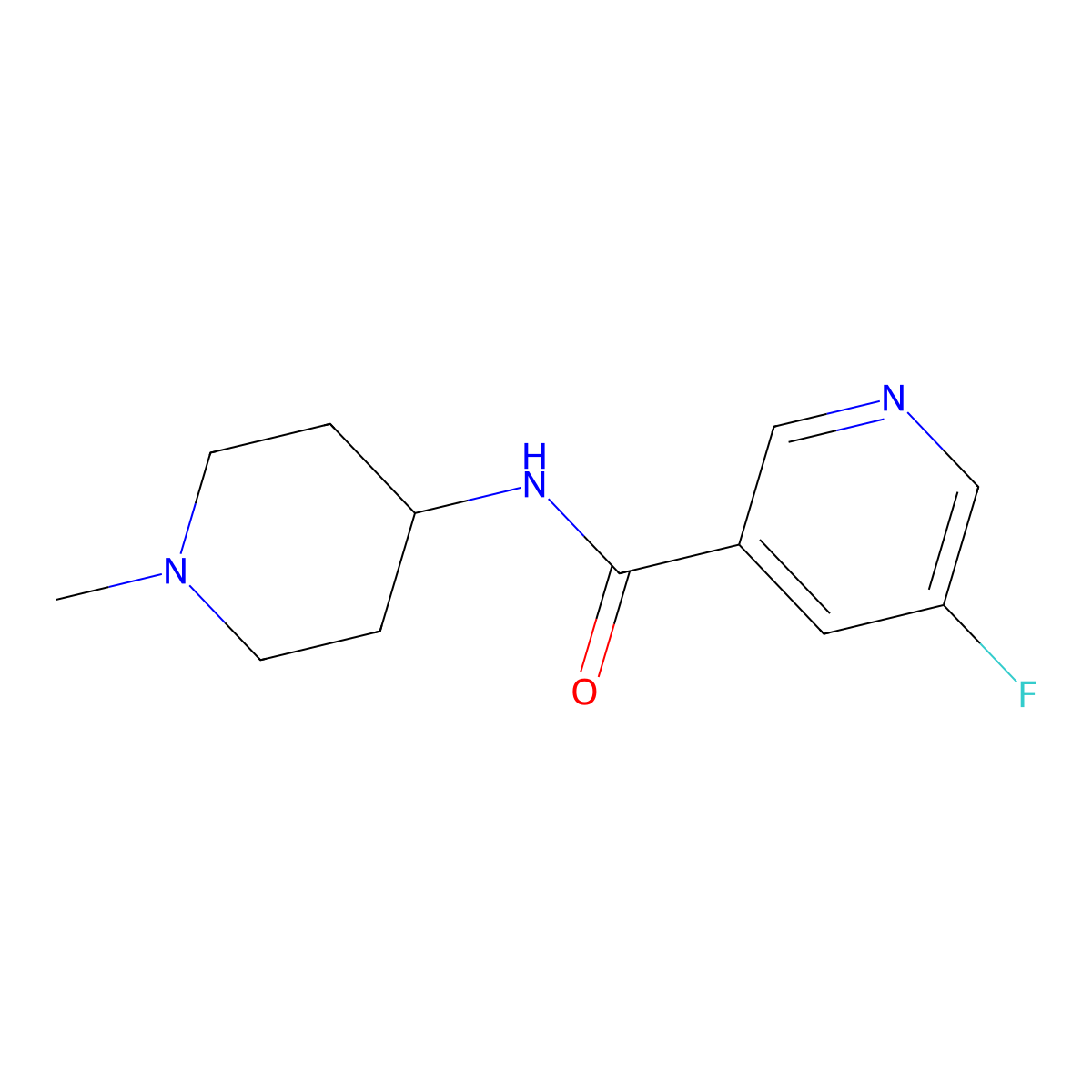 5-fluoro-N-(1-methylpiperidin-4-yl)pyridine-3-carboxamide molecular structure, CAS 2327056-64-2