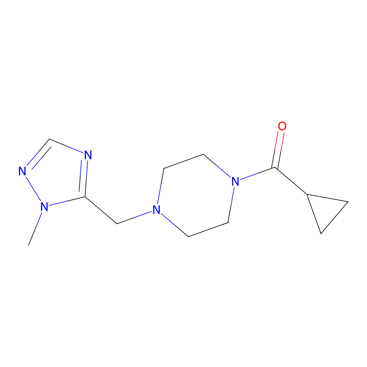 1-cyclopropanecarbonyl-4-[(1-methyl-1H-1,2,4-triazol-5-yl)methyl]piperazine molecular structure, CAS 2327061-19-6