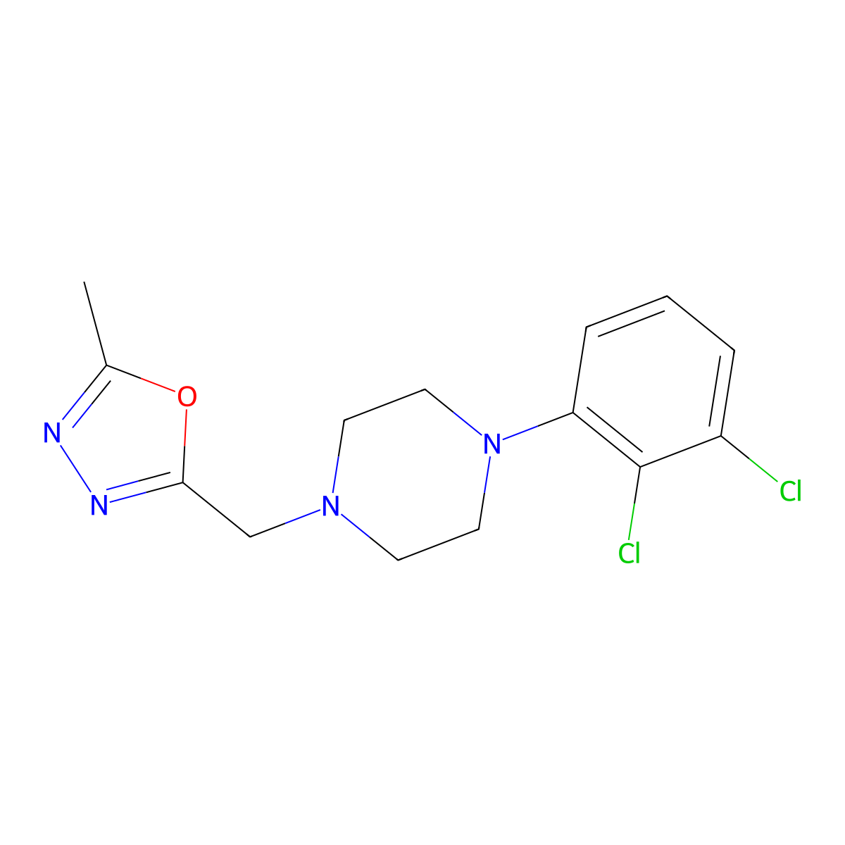 1-(2,3-Dichlorophenyl)-4-[(5-methyl-1,3,4-oxadiazol-2-yl)methyl]piperazine molecular structure, CAS 2327066-31-7