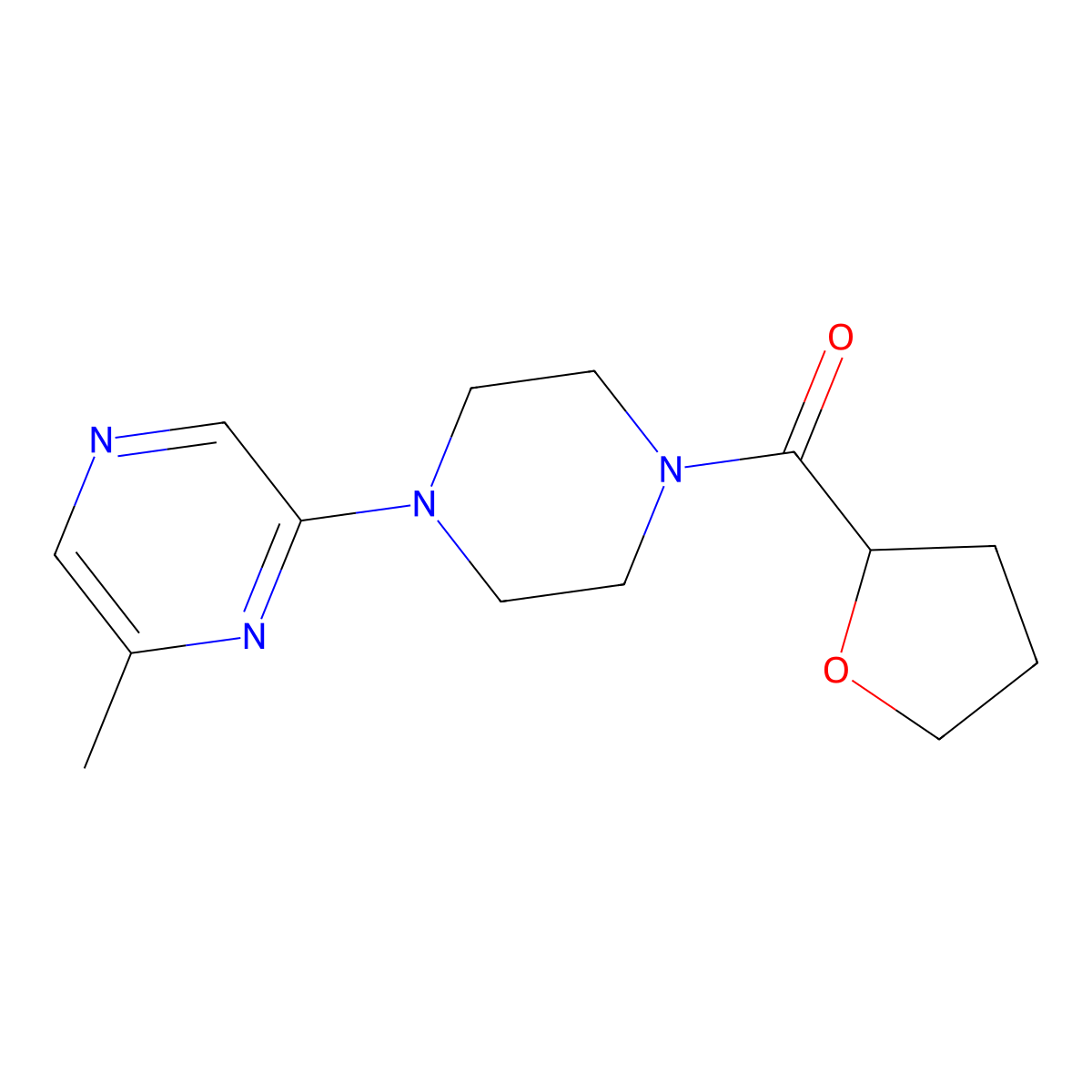 2-Methyl-6-[4-(oxolane-2-carbonyl)piperazin-1-yl]pyrazine molecular structure, CAS 2327161-14-6