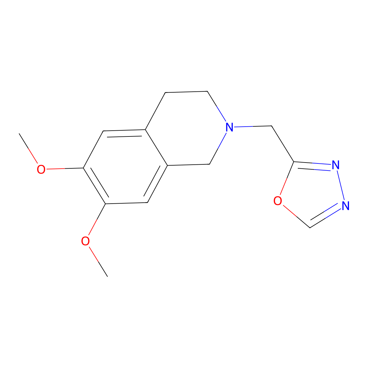6,7-Dimethoxy-2-[(1,3,4-oxadiazol-2-yl)methyl]-1,2,3,4-tetrahydroisoquinoline molecular structure, CAS 2327162-50-3