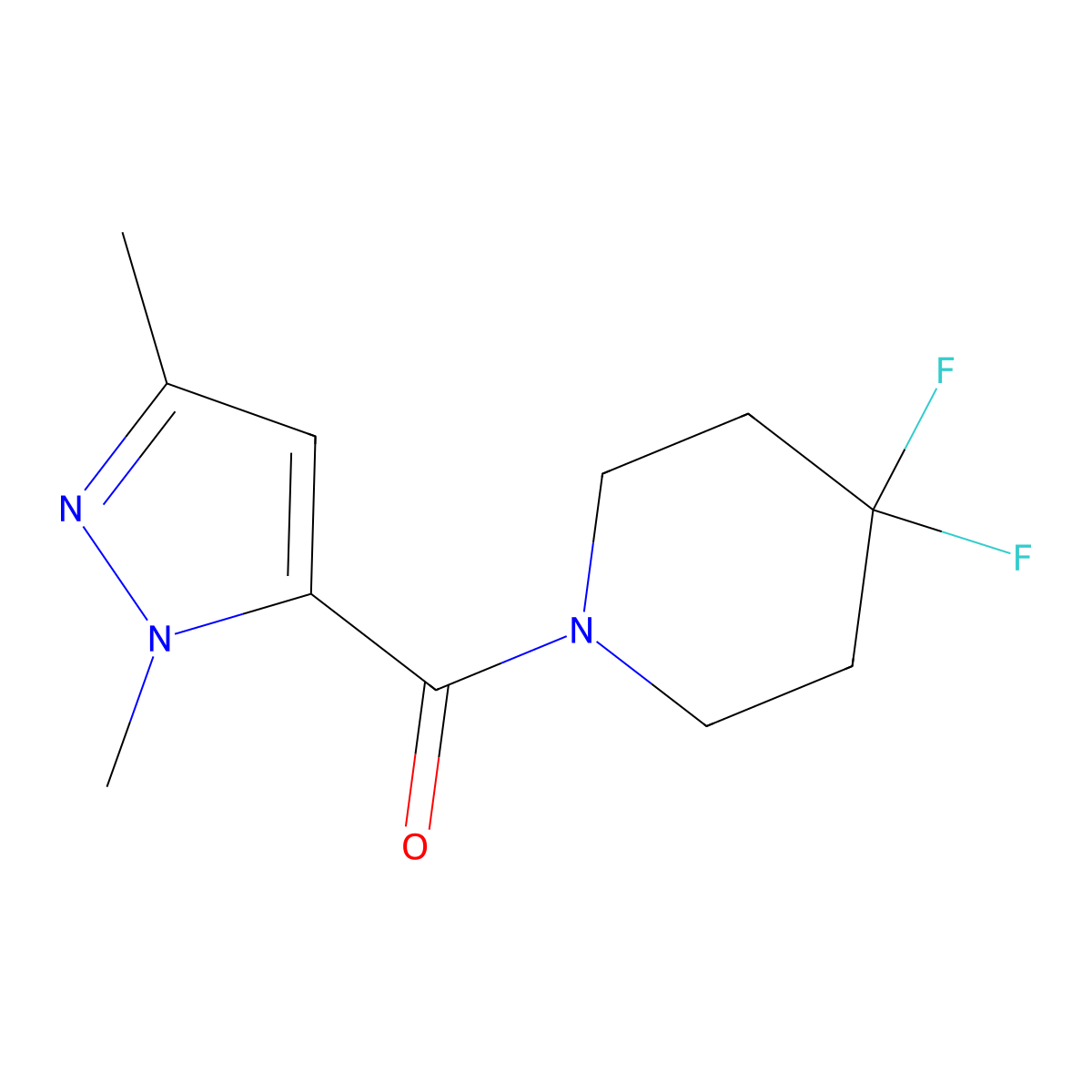 1-(1,3-dimethyl-1H-pyrazole-5-carbonyl)-4,4-difluoropiperidine molecular structure, CAS 2327168-30-7
