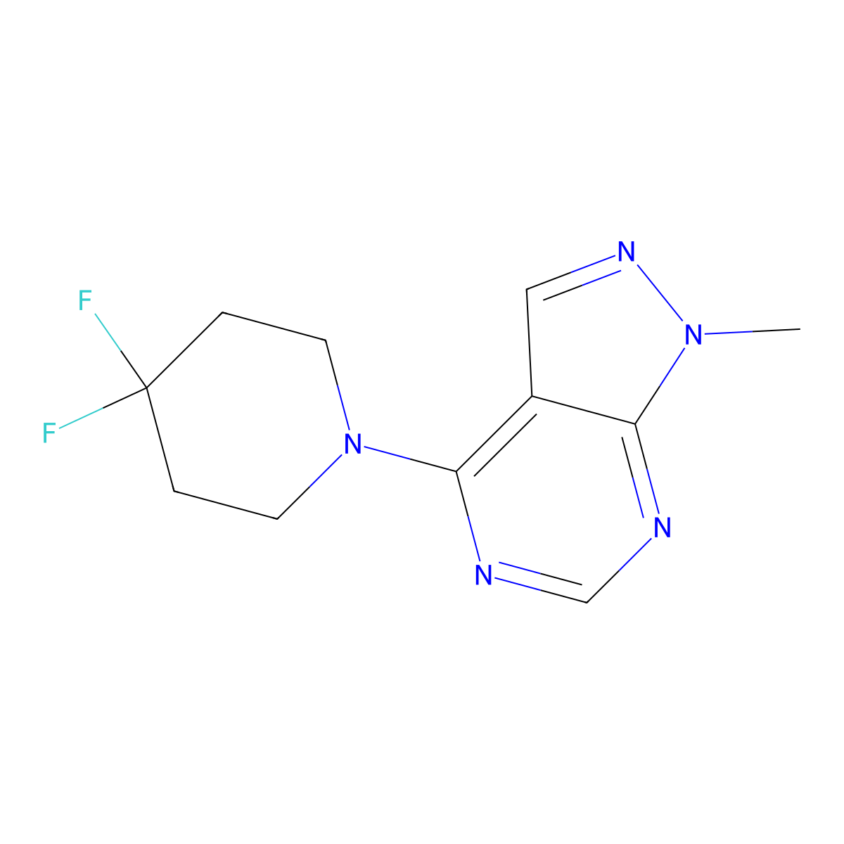 4,4-difluoro-1-{1-methyl-1H-pyrazolo[3,4-d]pyrimidin-4-yl}piperidine molecular structure, CAS 2327170-33-0