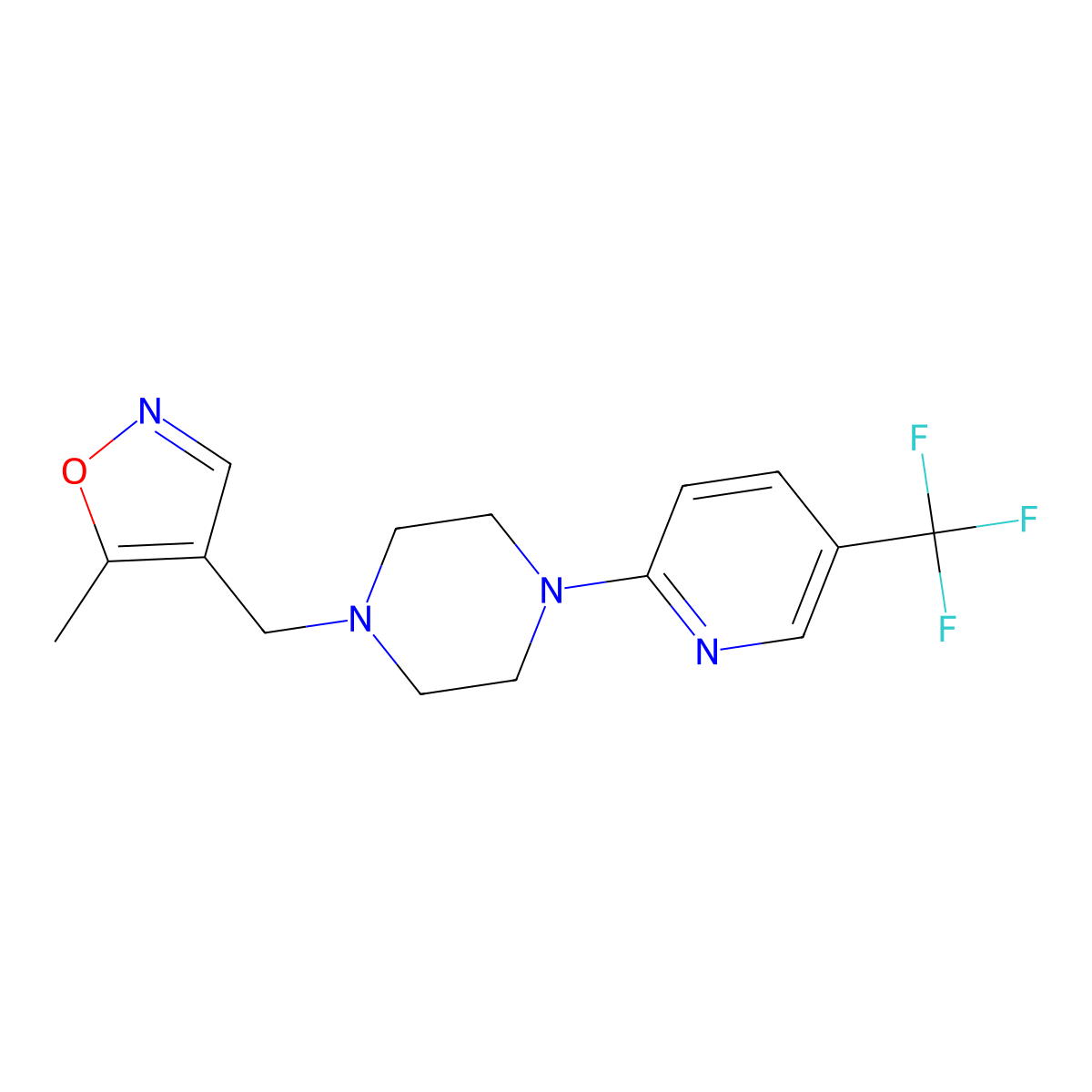 1-[(5-Methyl-1,2-oxazol-4-yl)methyl]-4-[5-(trifluoromethyl)pyridin-2-yl]piperazine molecular structure, CAS 2327174-82-1