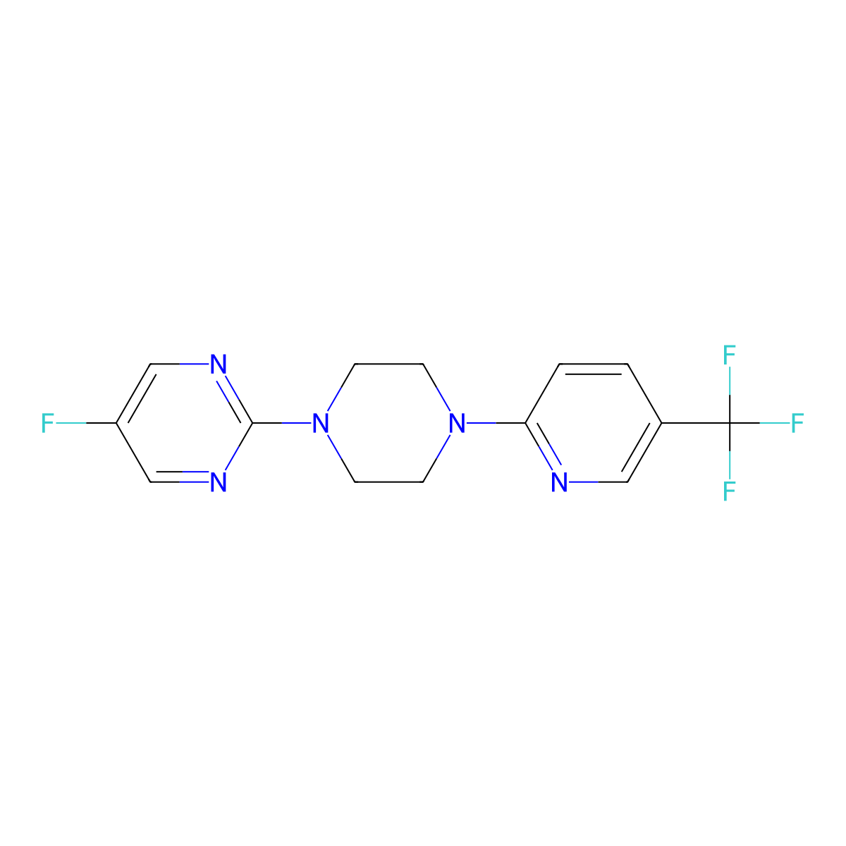 5-Fluoro-2-{4-[5-(trifluoromethyl)pyridin-2-yl]piperazin-1-yl}pyrimidine molecular structure, CAS 2327176-70-3