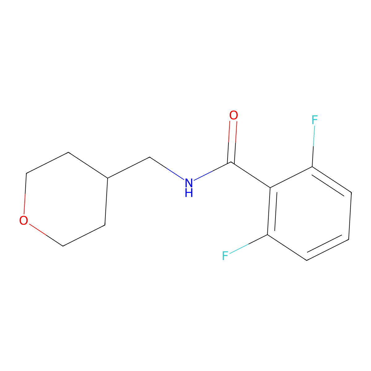 2,6-difluoro-N-[(oxan-4-yl)methyl]benzamide molecular structure, CAS 2327178-74-3