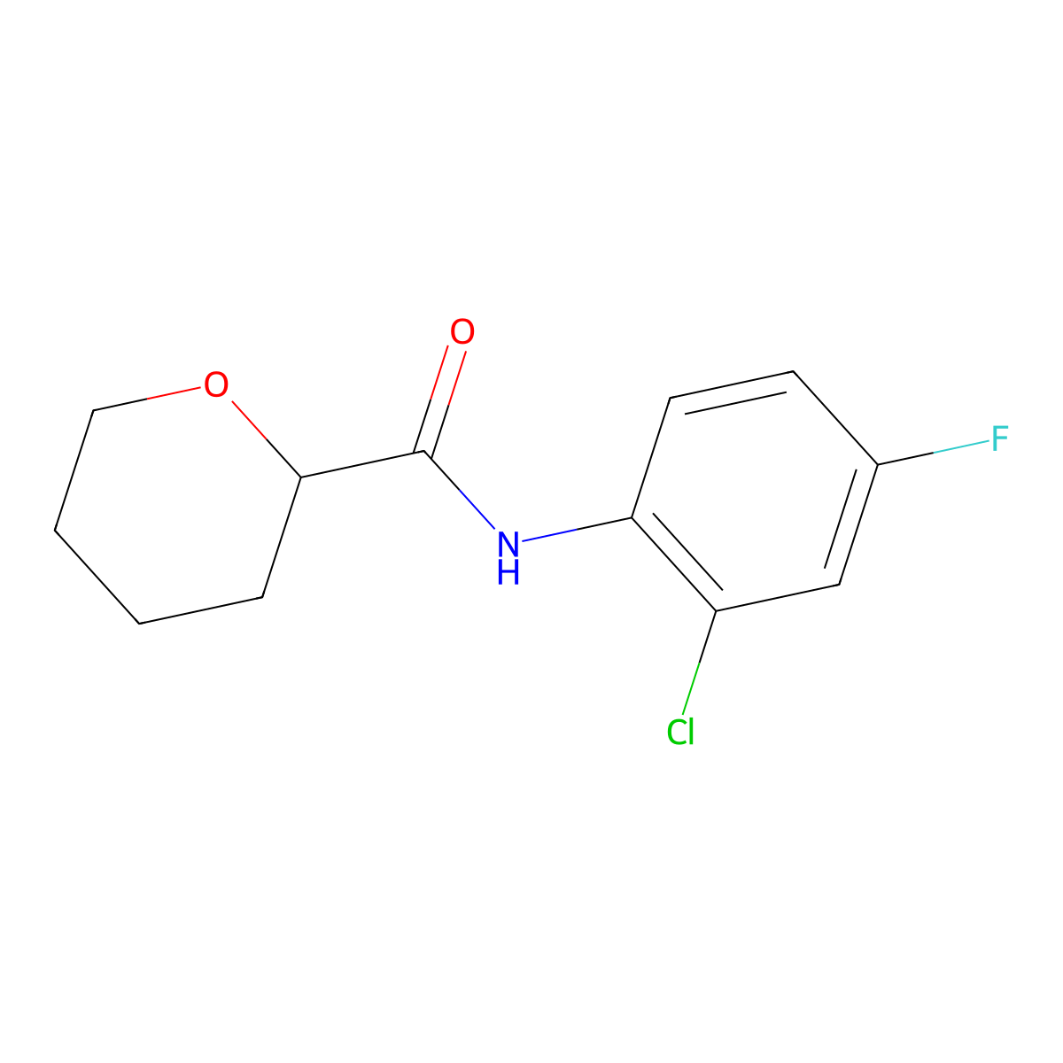 N-(2-chloro-4-fluorophenyl)oxane-2-carboxamide molecular structure, CAS 2327181-34-8