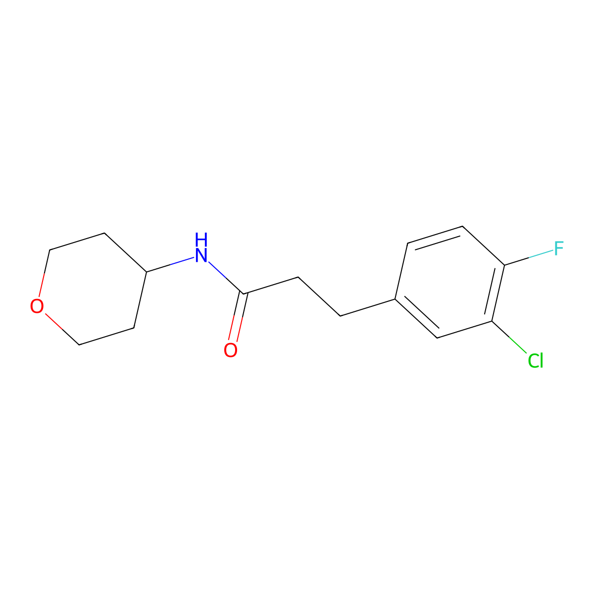 3-(3-chloro-4-fluorophenyl)-N-(oxan-4-yl)propanamide molecular structure, CAS 2327181-59-7