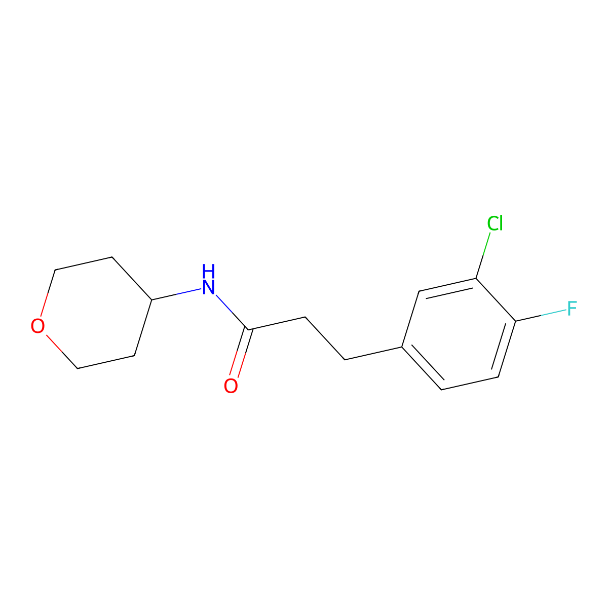 3-(3-chloro-4-fluorophenyl)-N-(oxan-4-yl)propanamide molecular structure, CAS 2327181-59-7