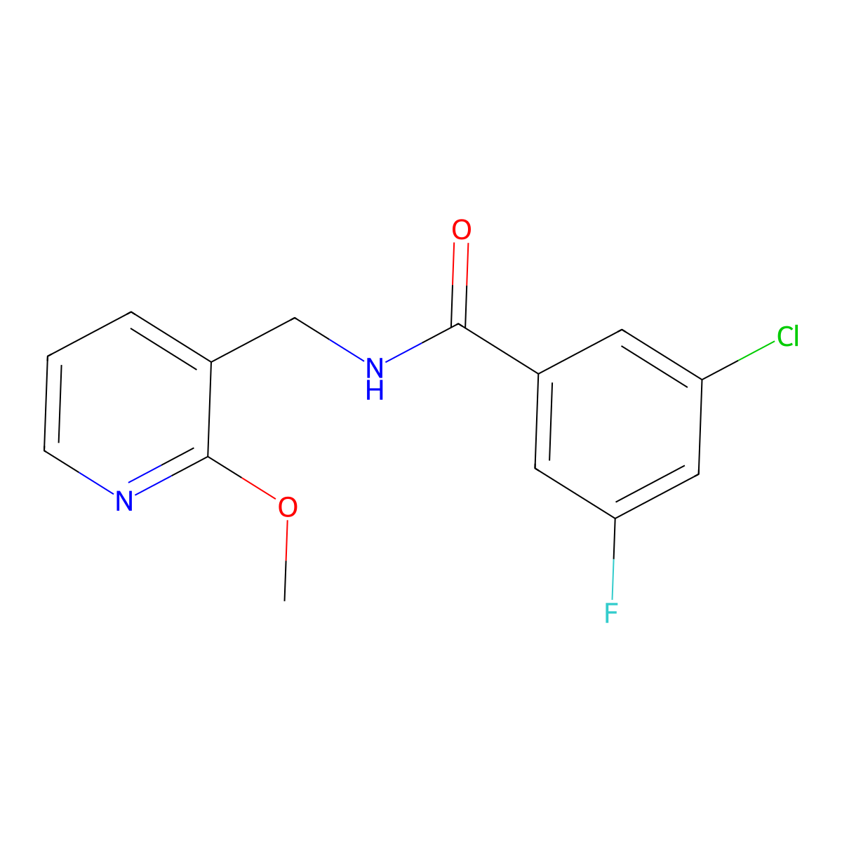 3-chloro-5-fluoro-N-[(2-methoxypyridin-3-yl)methyl]benzamide molecular structure, CAS 2327182-66-9