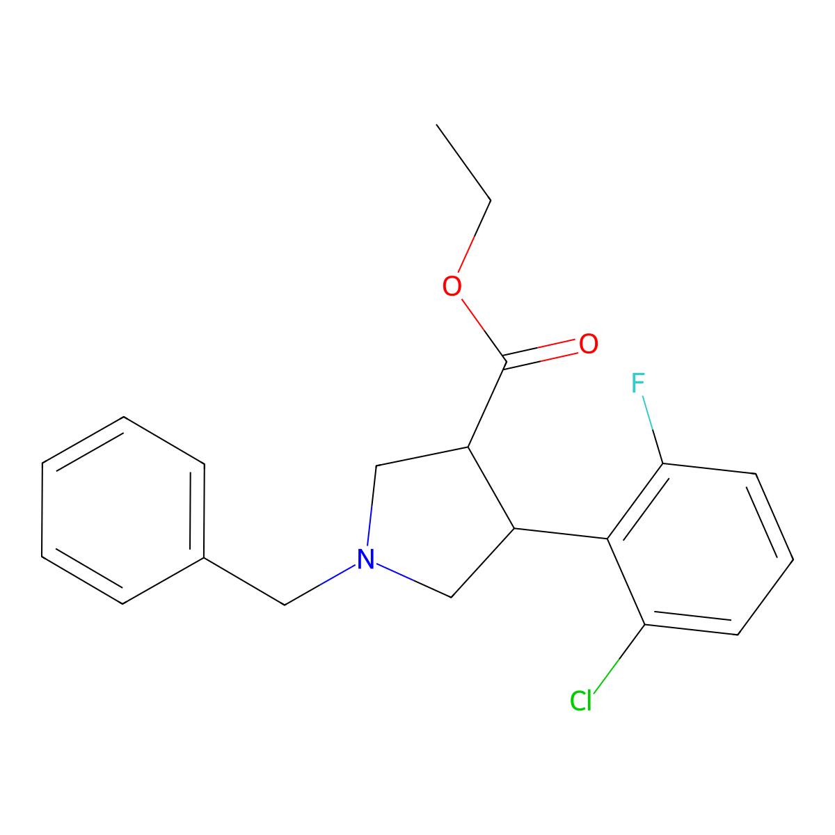 Ethyl trans-1-benzyl-4-(2-chloro-6-fluorophenyl)pyrrolidine-3-carboxylate molecular structure, CAS 2327184-32-5