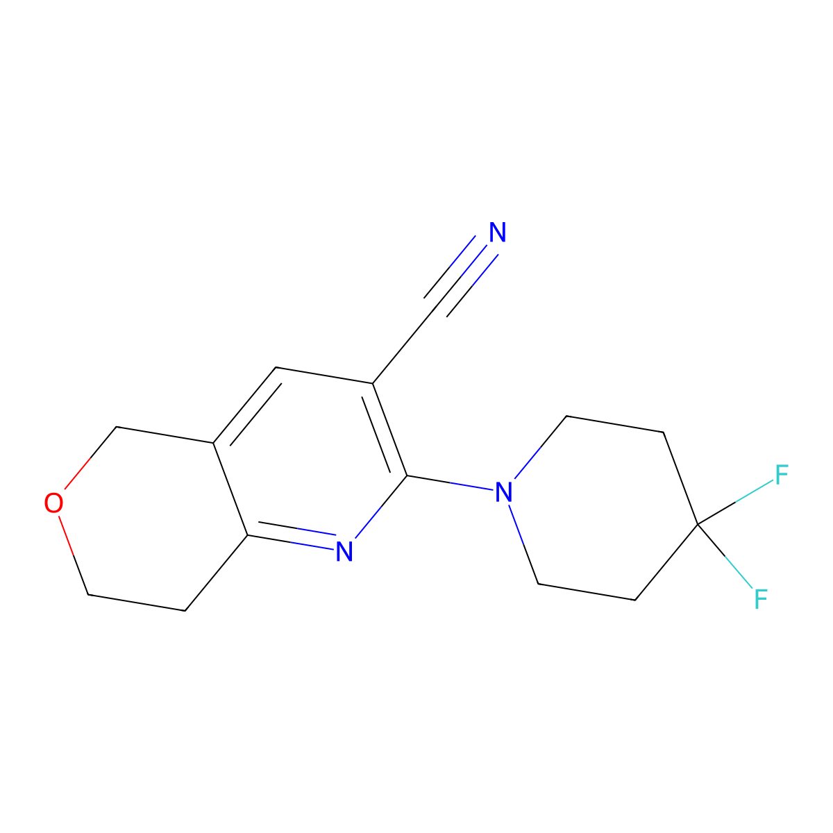 2-(4,4-difluoropiperidin-1-yl)-5H,7H,8H-pyrano[4,3-b]pyridine-3-carbonitrile molecular structure, CAS 2327188-94-1