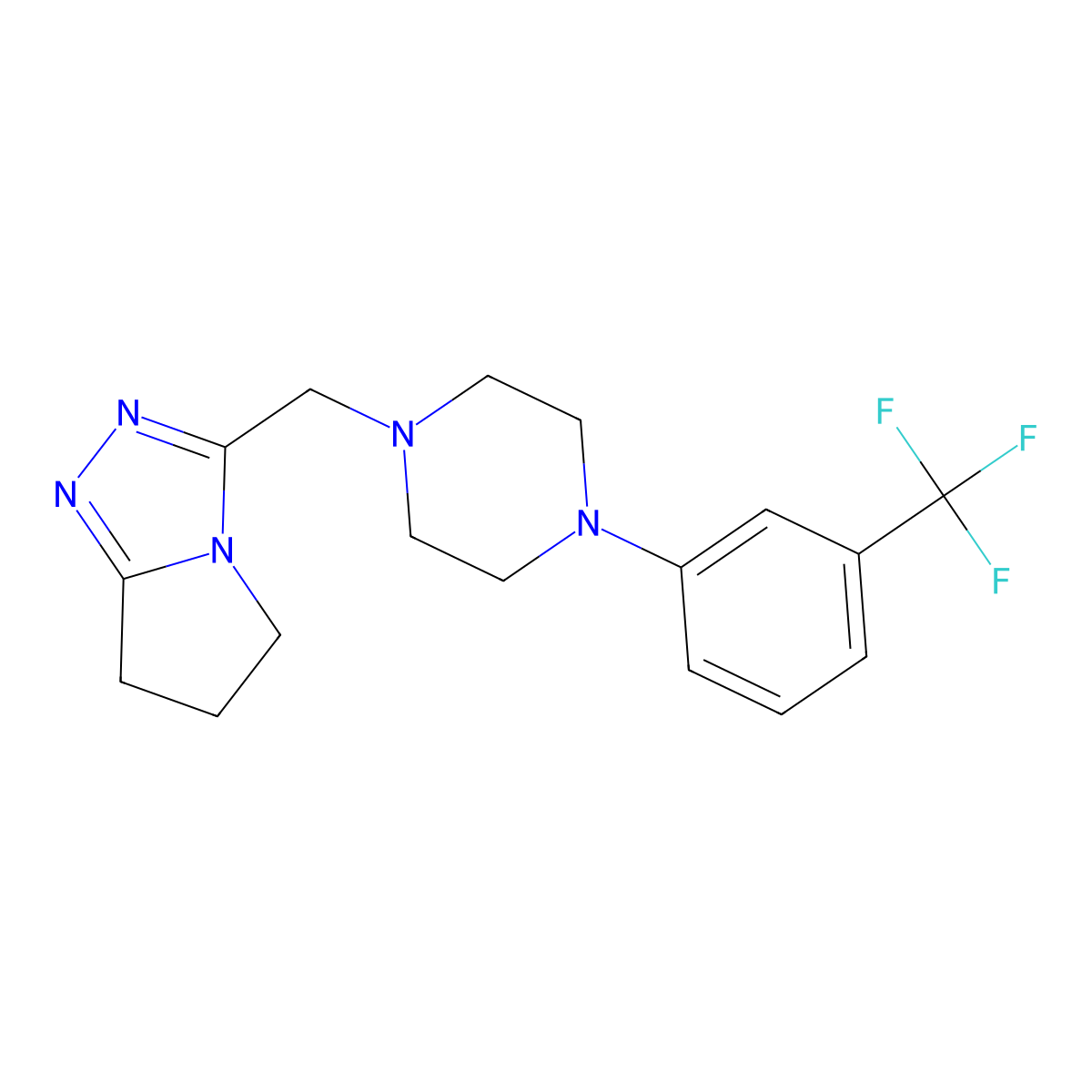 1-({5H,6H,7H-pyrrolo[2,1-c][1,2,4]triazol-3-yl}methyl)-4-[3-(trifluoromethyl)phenyl]piperazine molecular structure, CAS 2327190-51-0