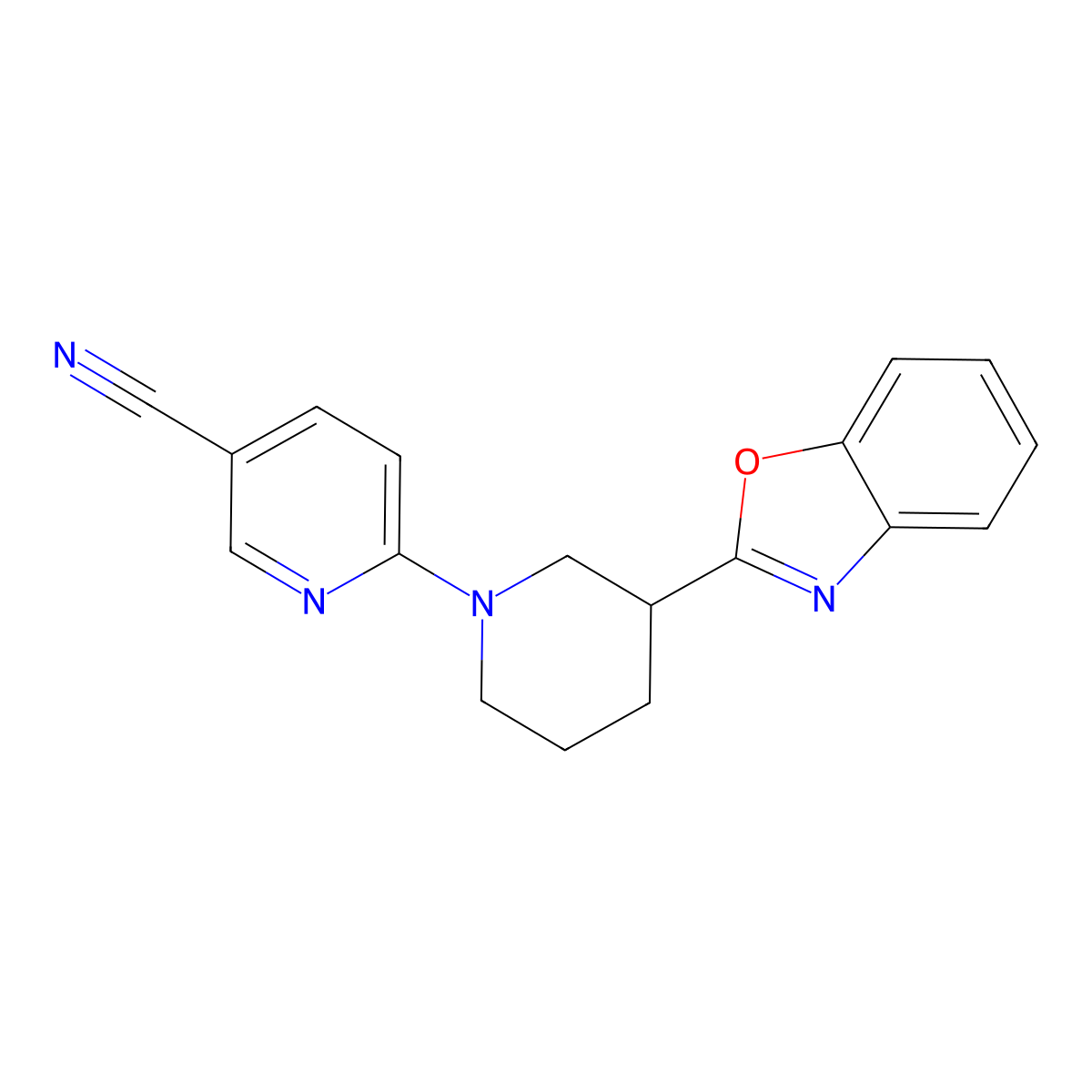 6-[3-(1,3-Benzoxazol-2-yl)piperidin-1-yl]pyridine-3-carbonitrile molecular structure, CAS 2327199-93-7