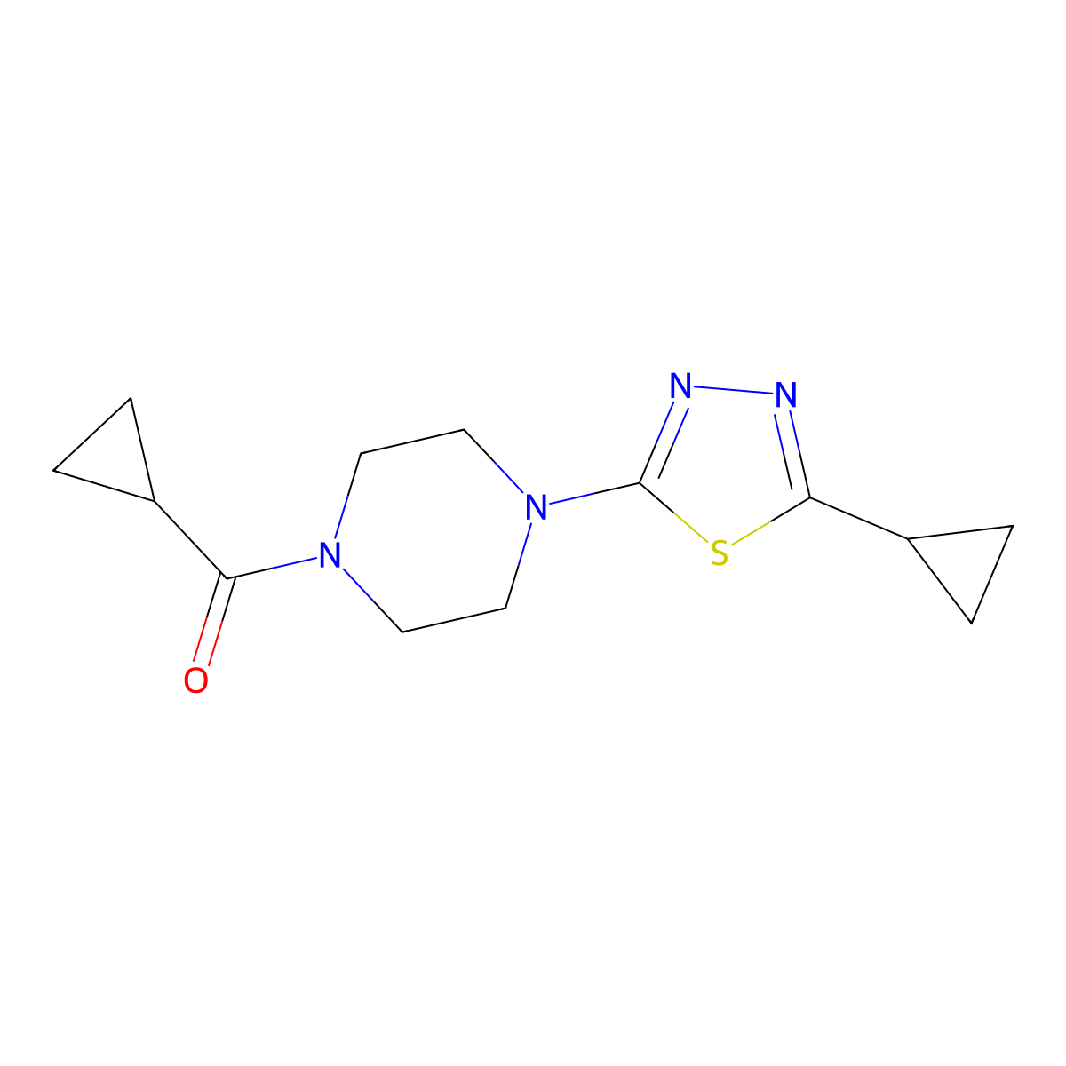 1-Cyclopropanecarbonyl-4-(5-cyclopropyl-1,3,4-thiadiazol-2-yl)piperazine molecular structure, CAS 2327213-80-7