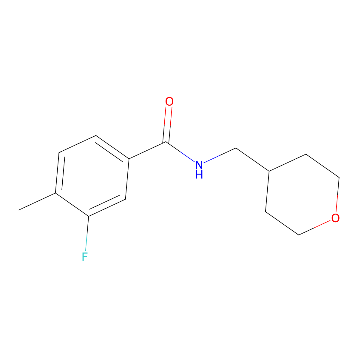 3-fluoro-4-methyl-N-[(oxan-4-yl)methyl]benzamide molecular structure, CAS 2327215-70-1
