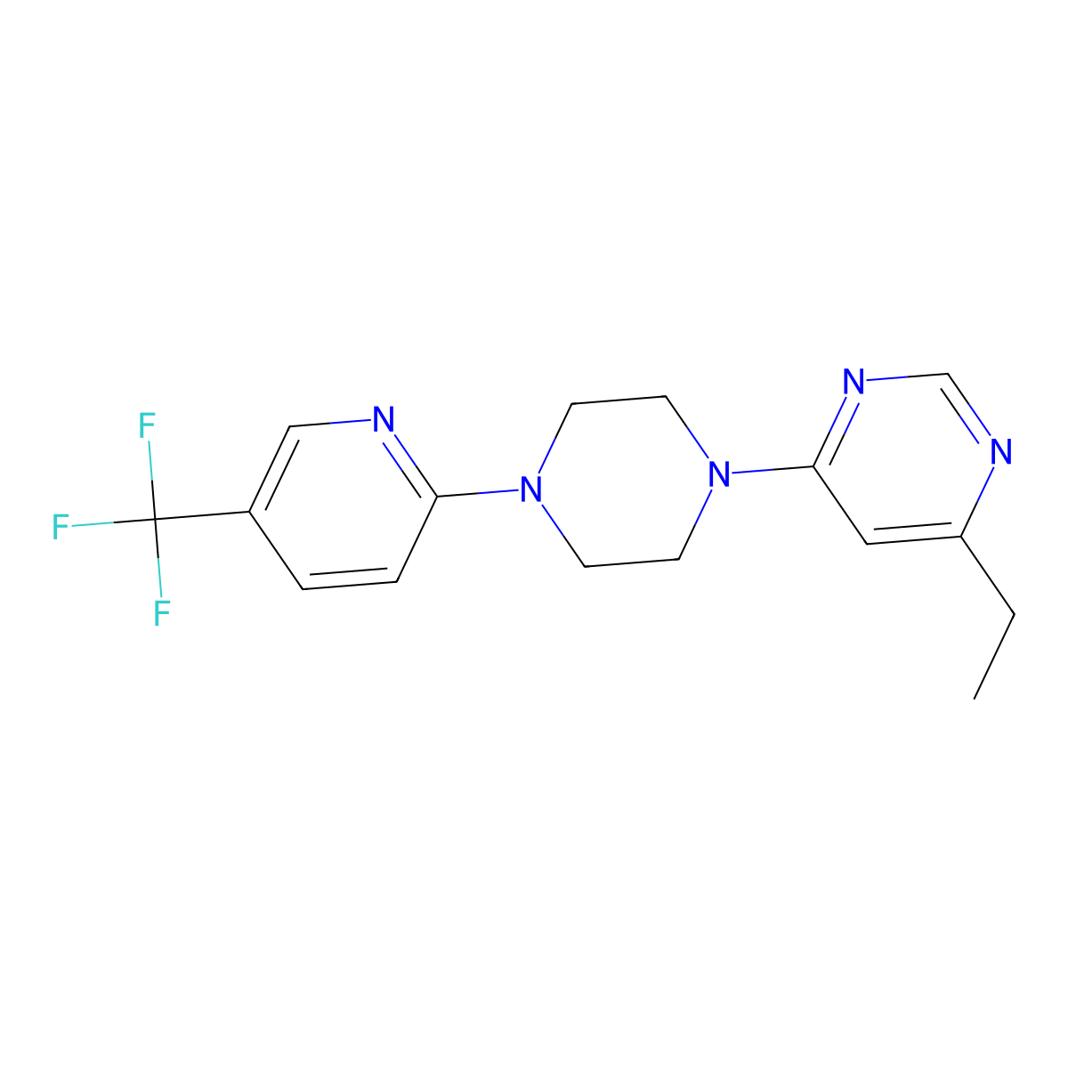 4-Ethyl-6-{4-[5-(trifluoromethyl)pyridin-2-yl]piperazin-1-yl}pyrimidine molecular structure, CAS 2327218-04-0