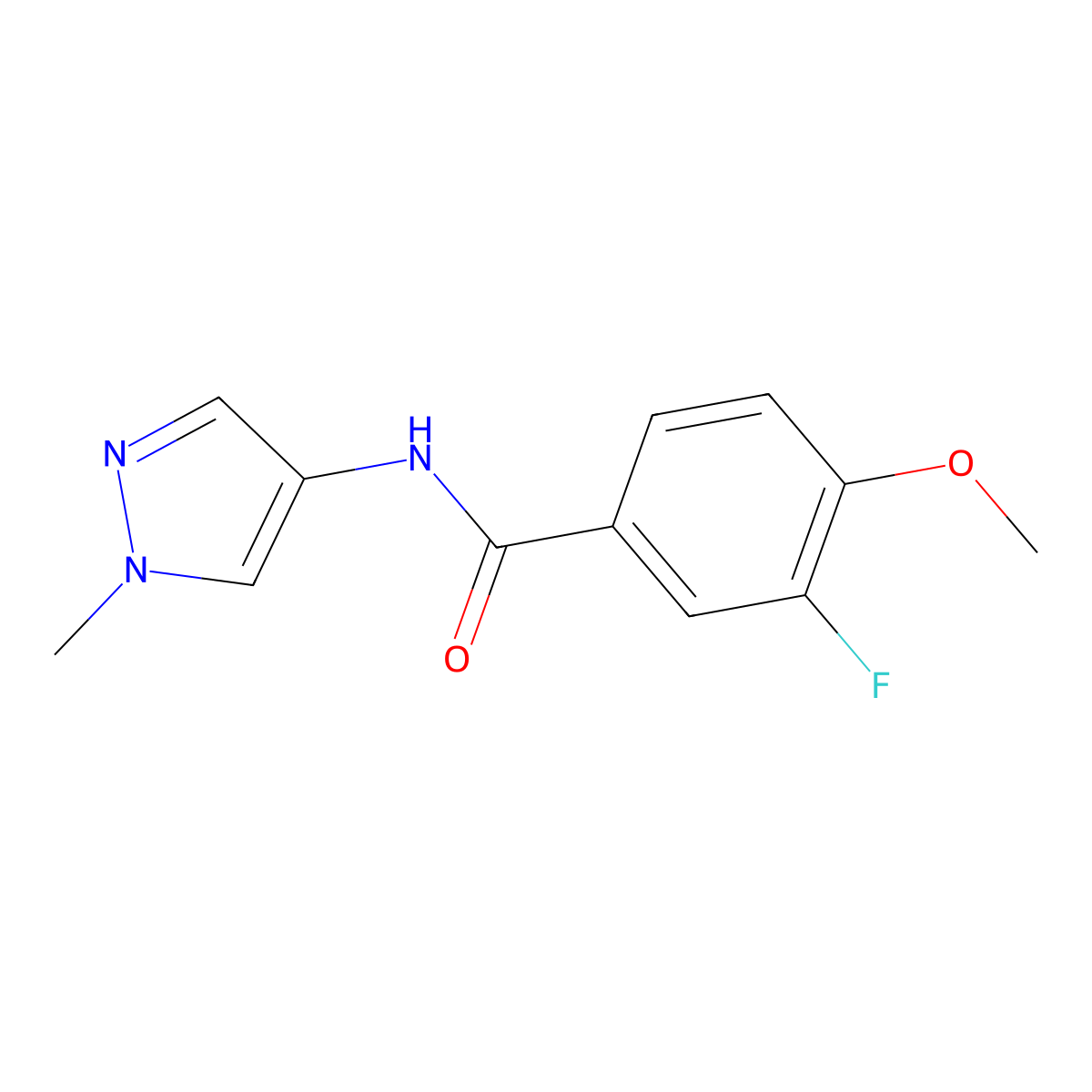 3-fluoro-4-methoxy-N-(1-methyl-1H-pyrazol-4-yl)benzamide molecular structure, CAS 2327222-46-6