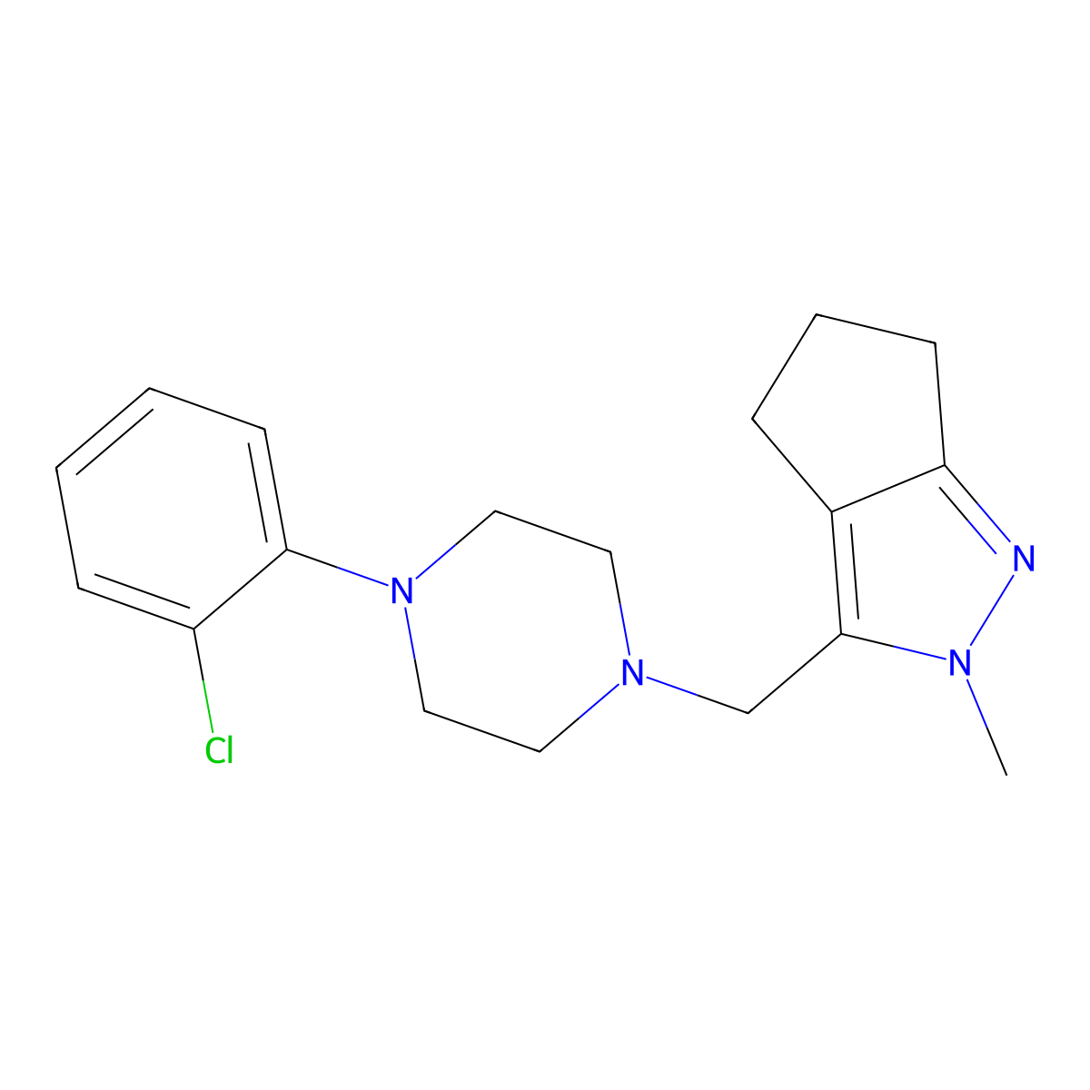 1-(2-chlorophenyl)-4-({2-methyl-2H,4H,5H,6H-cyclopenta[c]pyrazol-3-yl}methyl)piperazine molecular structure, CAS 2327223-92-5