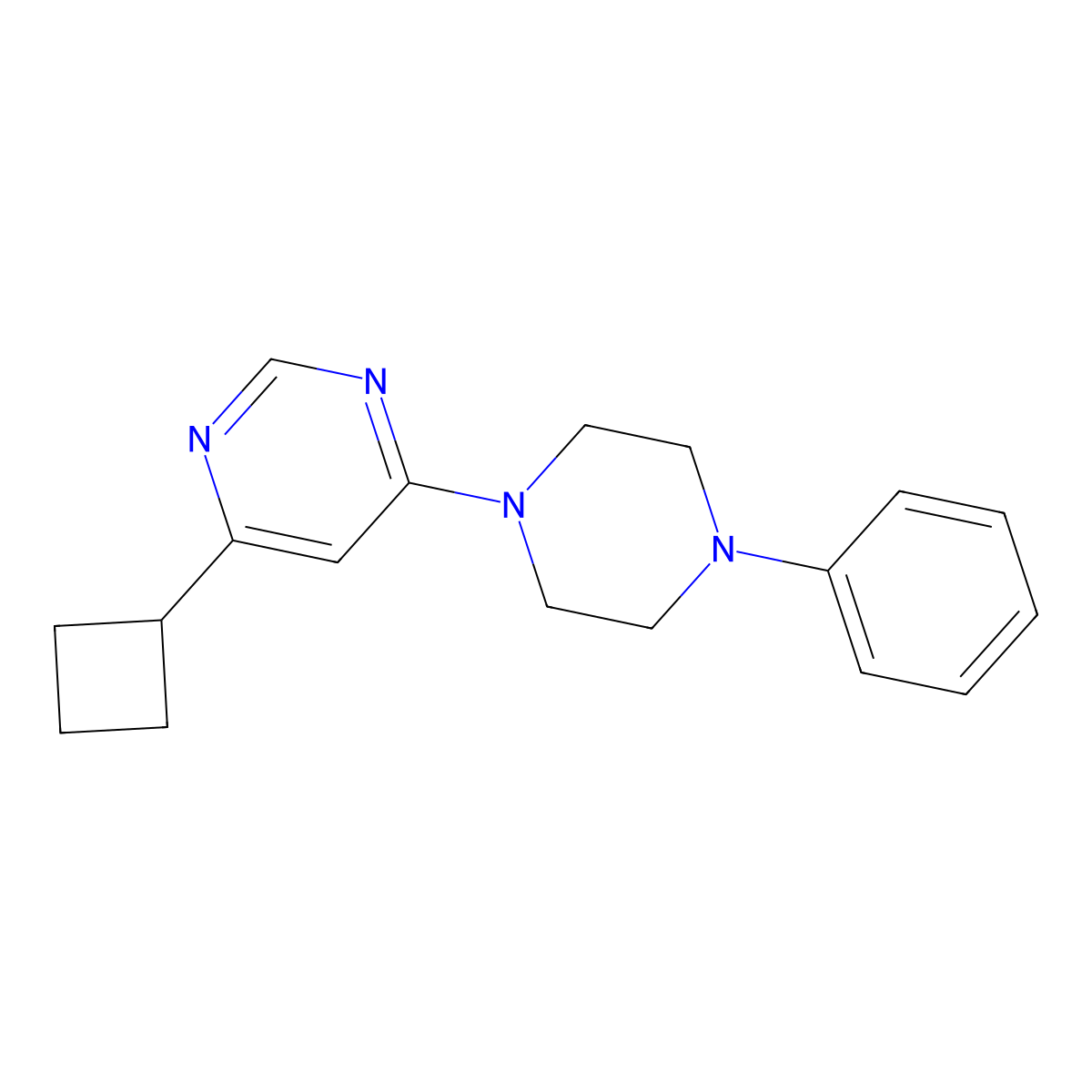 4-Cyclobutyl-6-(4-phenylpiperazin-1-yl)pyrimidine molecular structure, CAS 2327226-25-3
