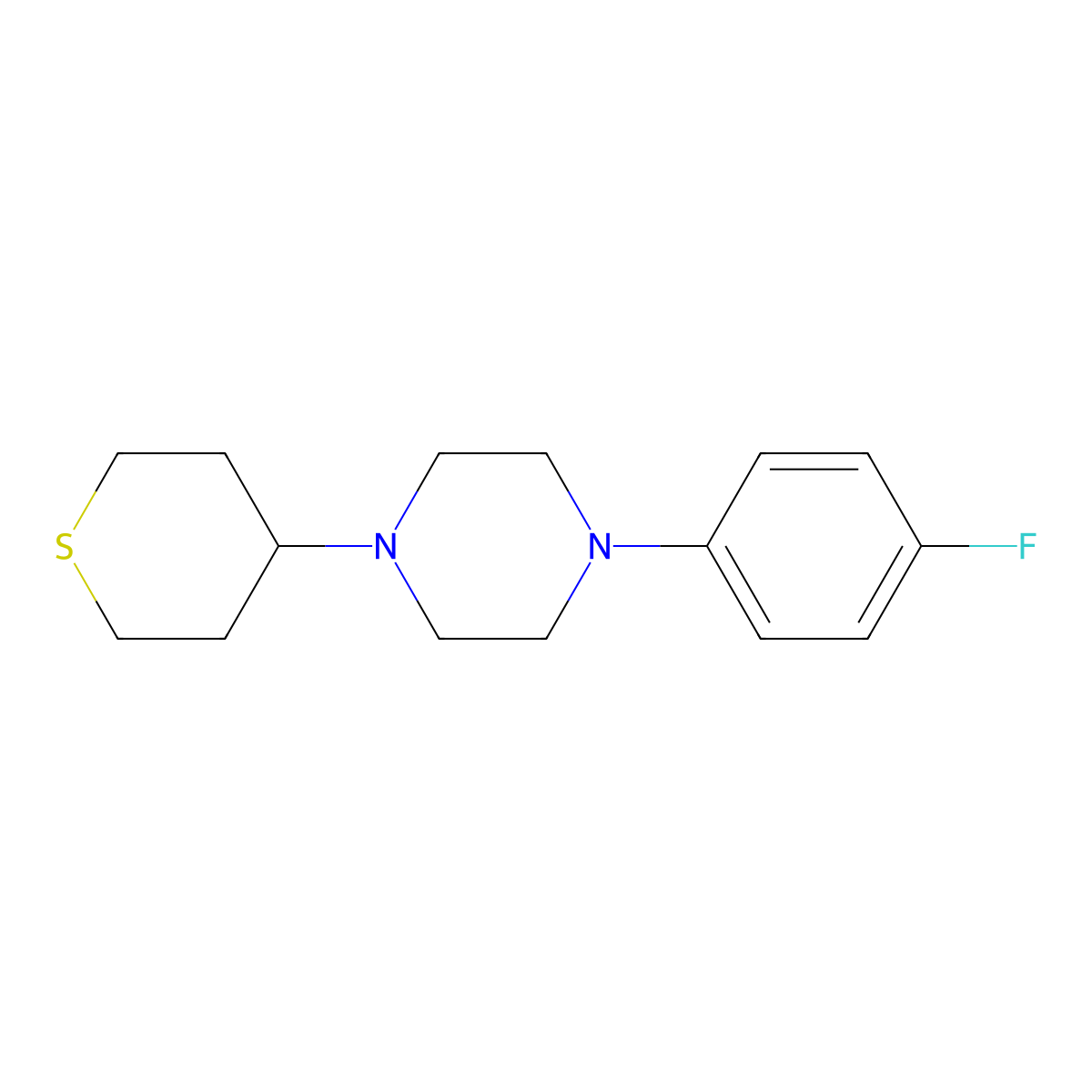 1-(4-Fluorophenyl)-4-(thian-4-yl)piperazine molecular structure, CAS 2327244-94-8