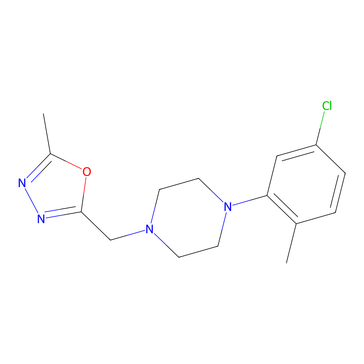 1-(5-Chloro-2-methylphenyl)-4-[(5-methyl-1,3,4-oxadiazol-2-yl)methyl]piperazine molecular structure, CAS 2327261-12-9