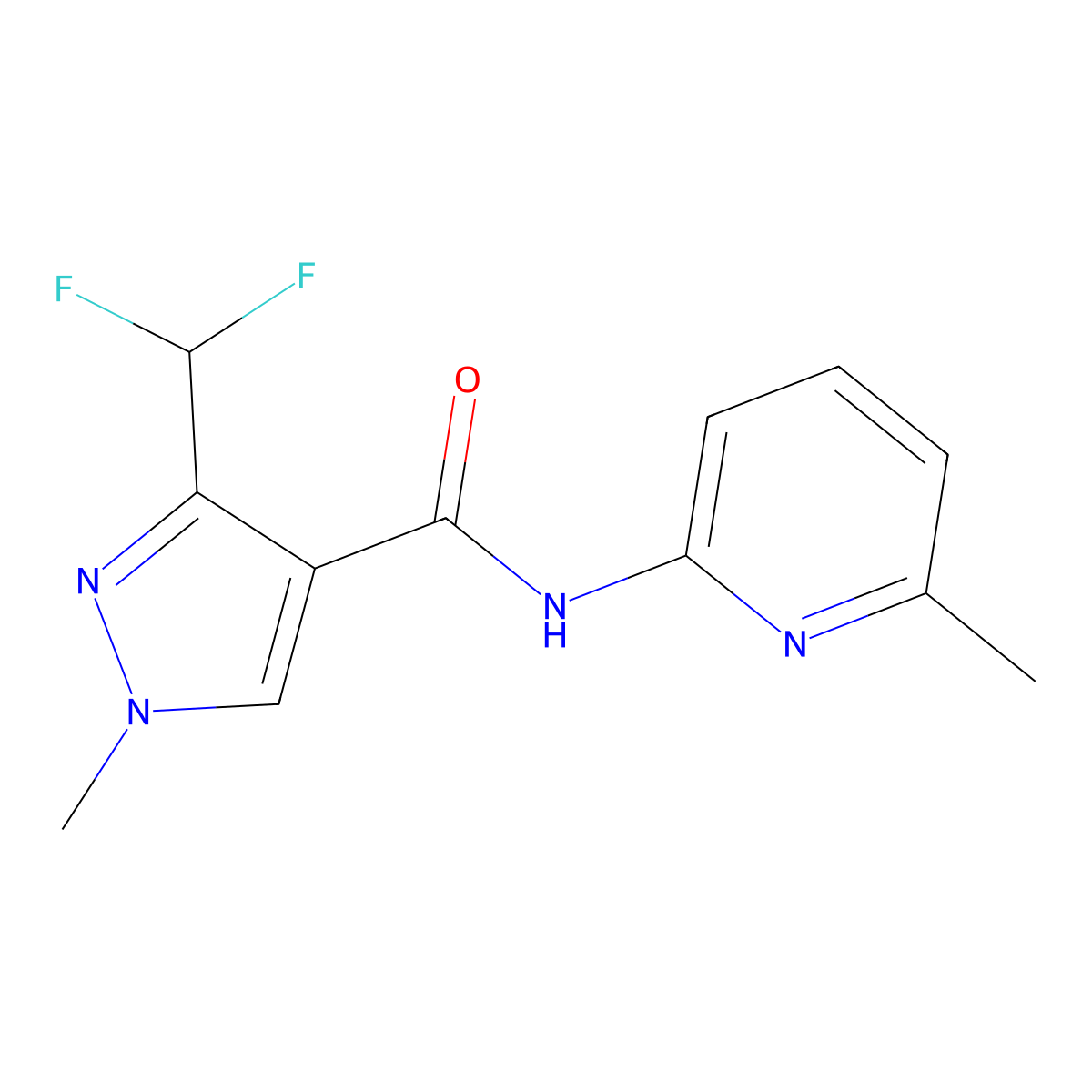 3-(difluoromethyl)-1-methyl-N-(6-methylpyridin-2-yl)-1H-pyrazole-4-carboxamide molecular structure, CAS 2327261-19-6