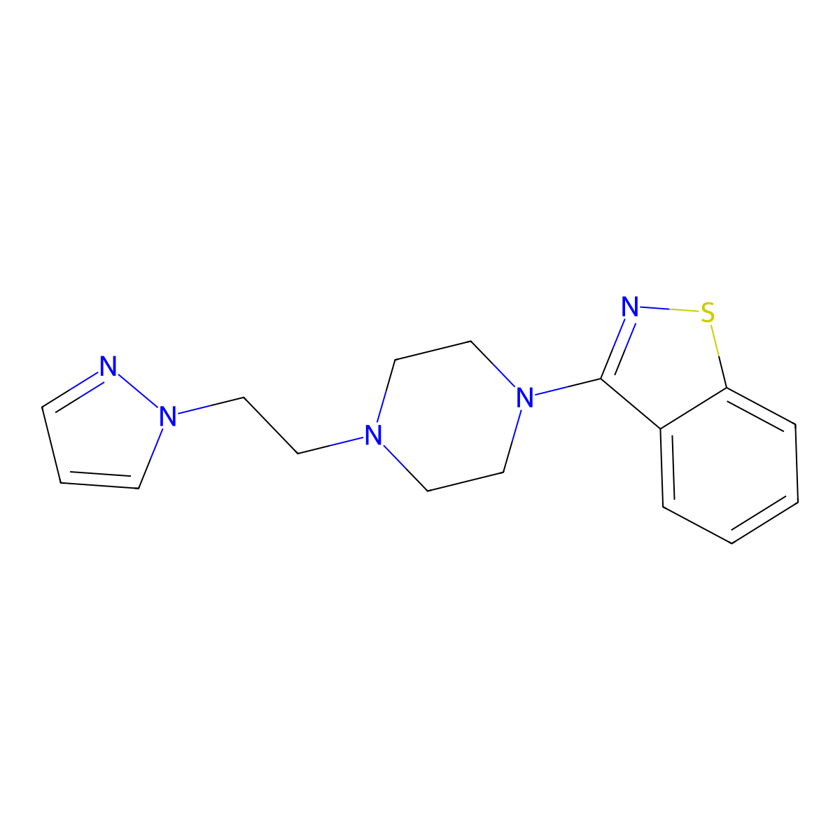 3-{4-[2-(1H-pyrazol-1-yl)ethyl]piperazin-1-yl}-1,2-benzothiazole molecular structure, CAS 2327272-58-0