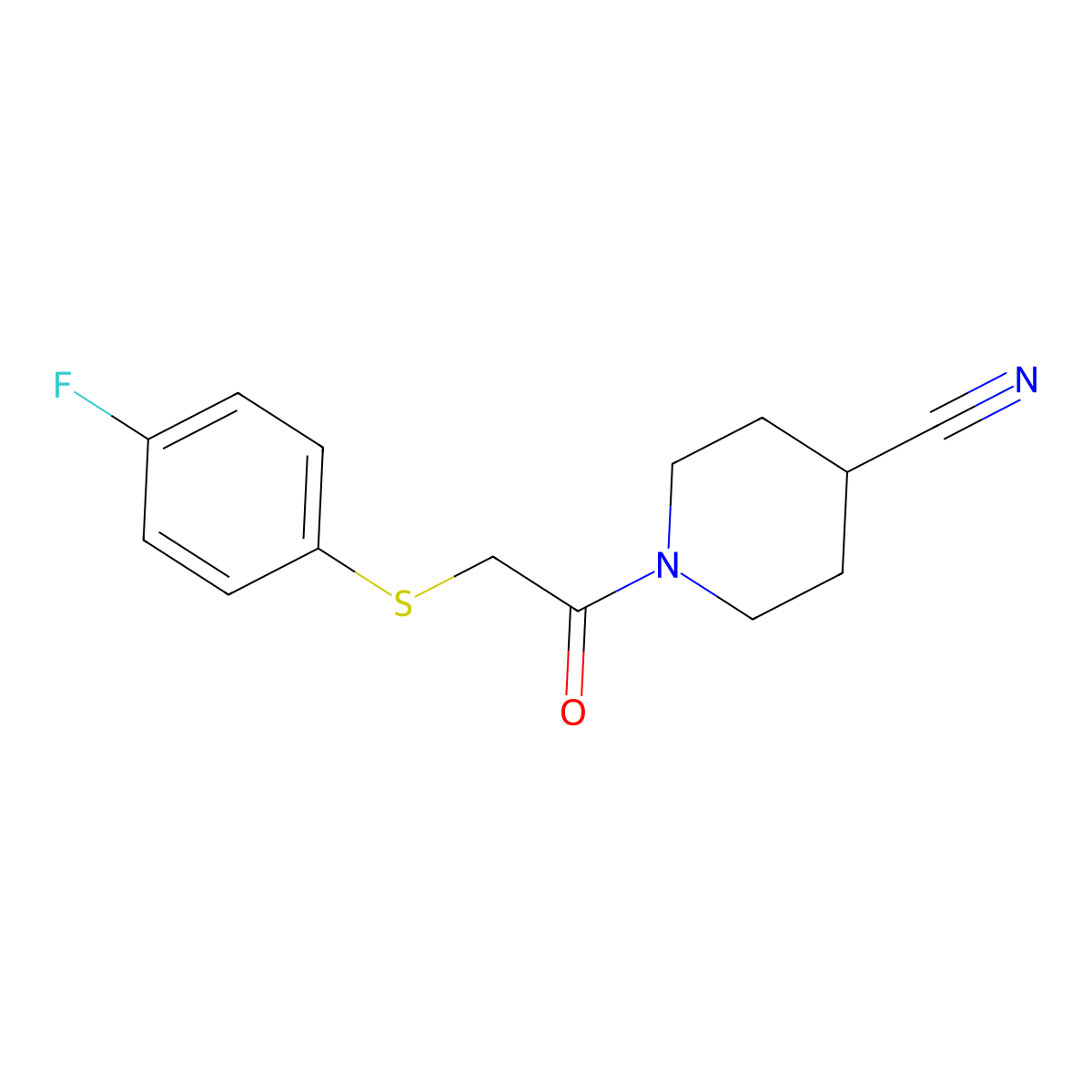 1-{2-[(4-Fluorophenyl)sulfanyl]acetyl}piperidine-4-carbonitrile molecular structure, CAS 2327283-05-4