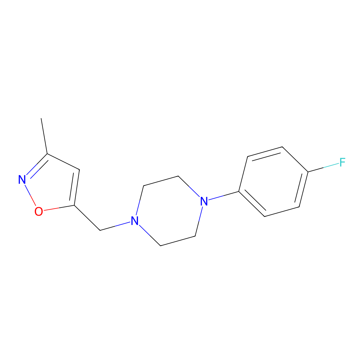 1-(4-Fluorophenyl)-4-[(3-methyl-1,2-oxazol-5-yl)methyl]piperazine molecular structure, CAS 2327316-60-7