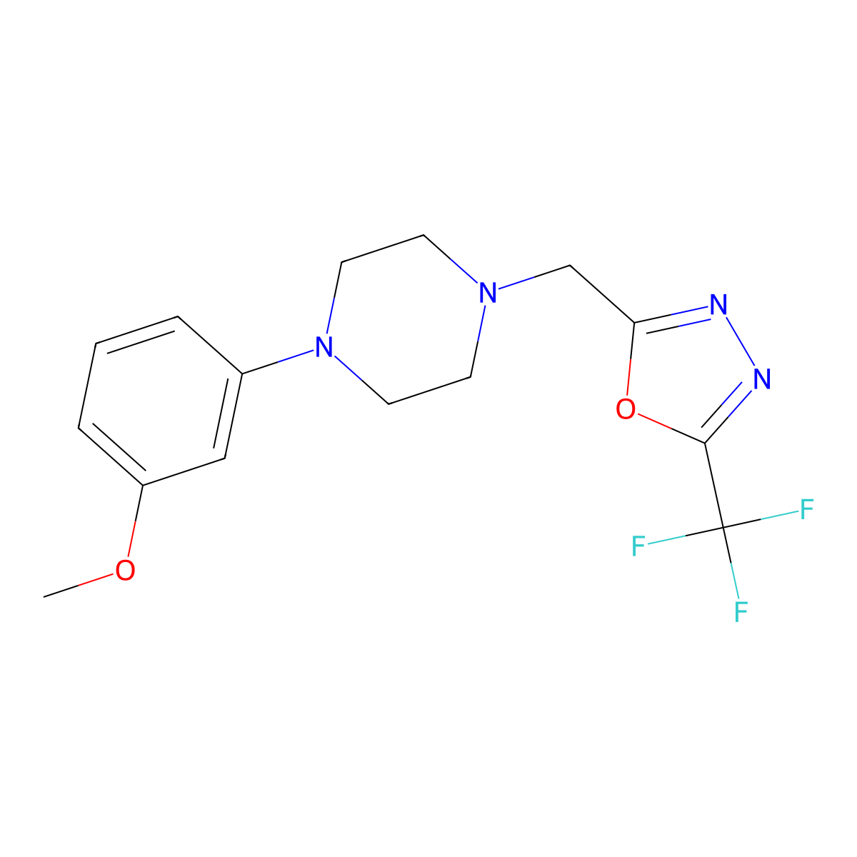 1-(3-Methoxyphenyl)-4-{[5-(trifluoromethyl)-1,3,4-oxadiazol-2-yl]methyl}piperazine molecular structure, CAS 2327321-25-3