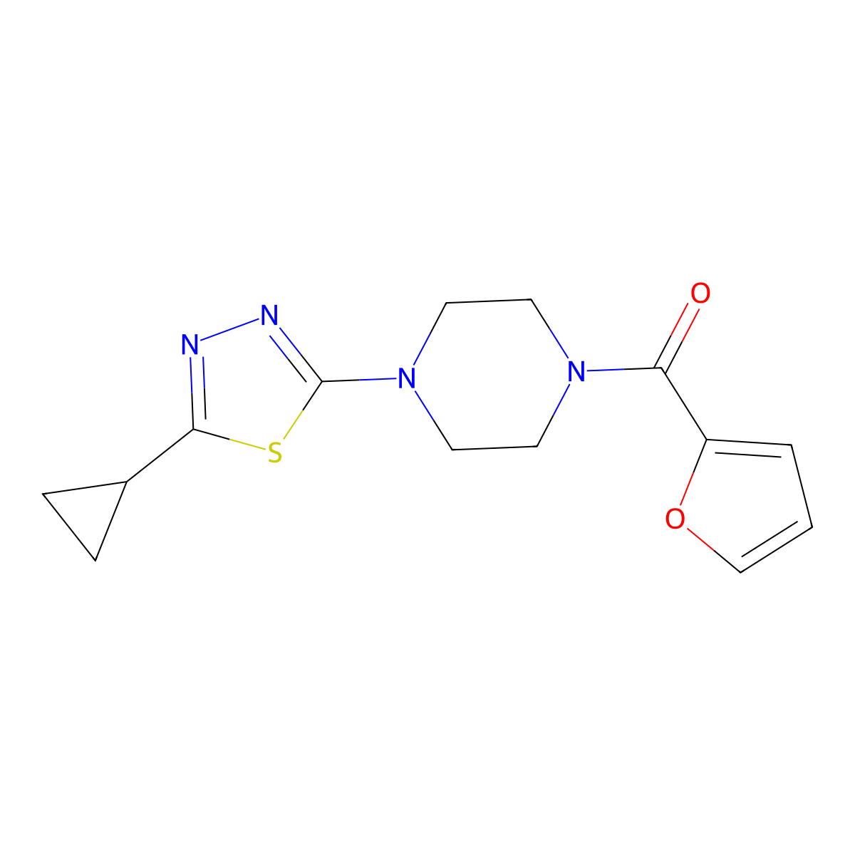 [4-(5-Cyclopropyl-1,3,4-thiadiazol-2-yl)piperazin-1-yl]-(furan-2-yl)methanone molecular structure, CAS 2327321-67-3